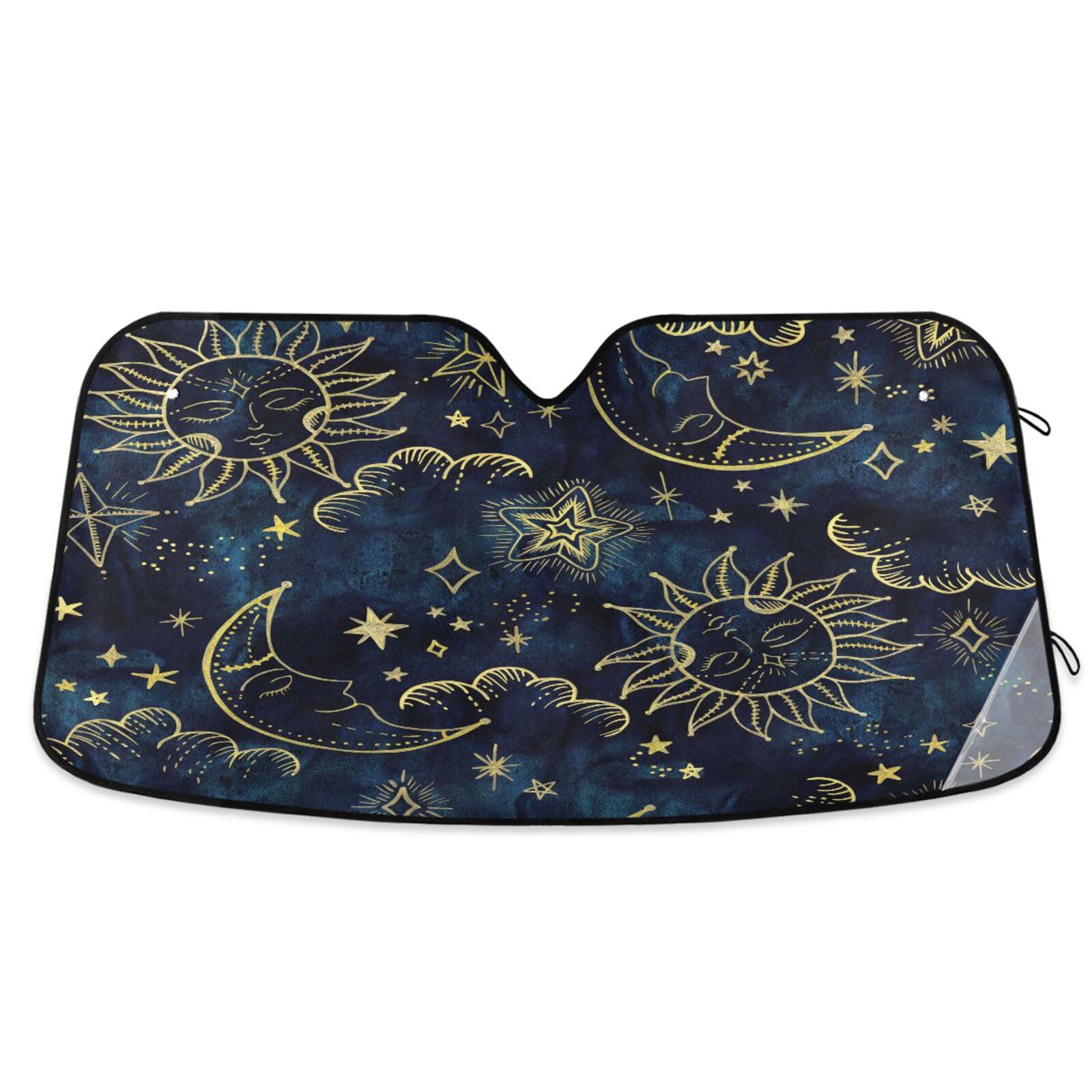 Sun Moon Boho Cosmos AstrologyWindshield Sun Shade,Foldable Car Sun Shade for Front Windshield Sunshades Protector Blocks UV Ray
