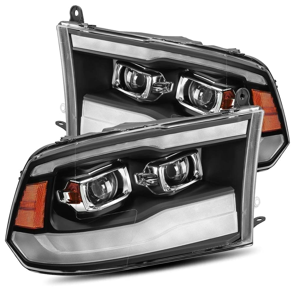 AlphaRex PRO-Series For 09-18 Ram 1500/10-18 Ram 2500/3500 Black Top and Bottom DRL/Switchback Sequential Signal Dual Projector 