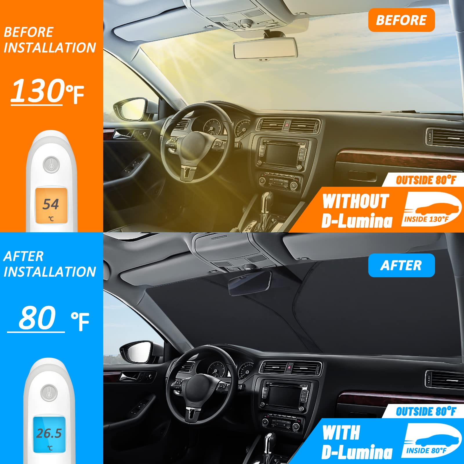 D-Lumina Windshield Sun Shade For Jee-P Grand Cherokee 2011-2021 Accessories (Not For Grand Cherokee L), Front Window Sunshade S