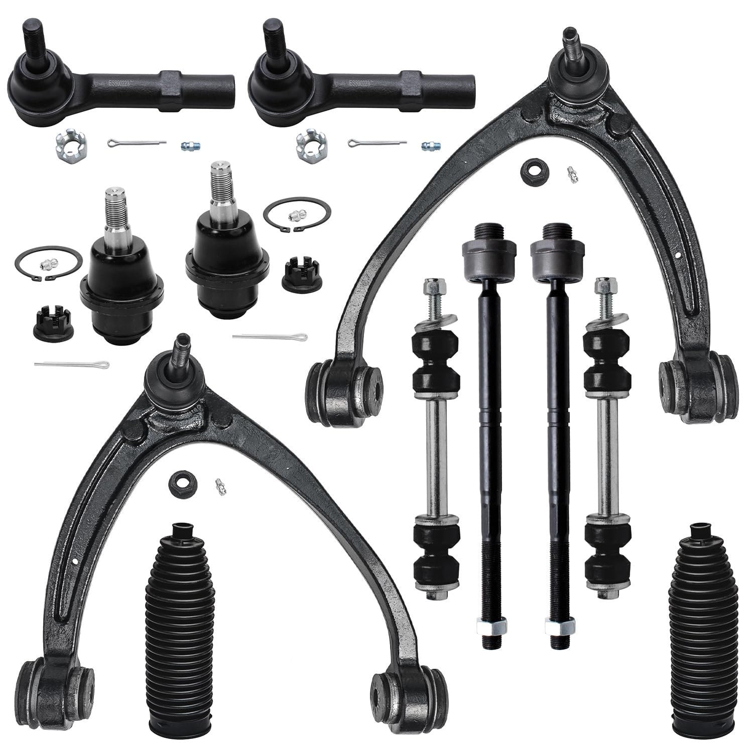 Detroit Axle - 12pc Front End Kit for Silverado Suburban 1500 Avalanche Tahoe Sierra Yukon XL 1500 Escalade, Upper Control Arms 