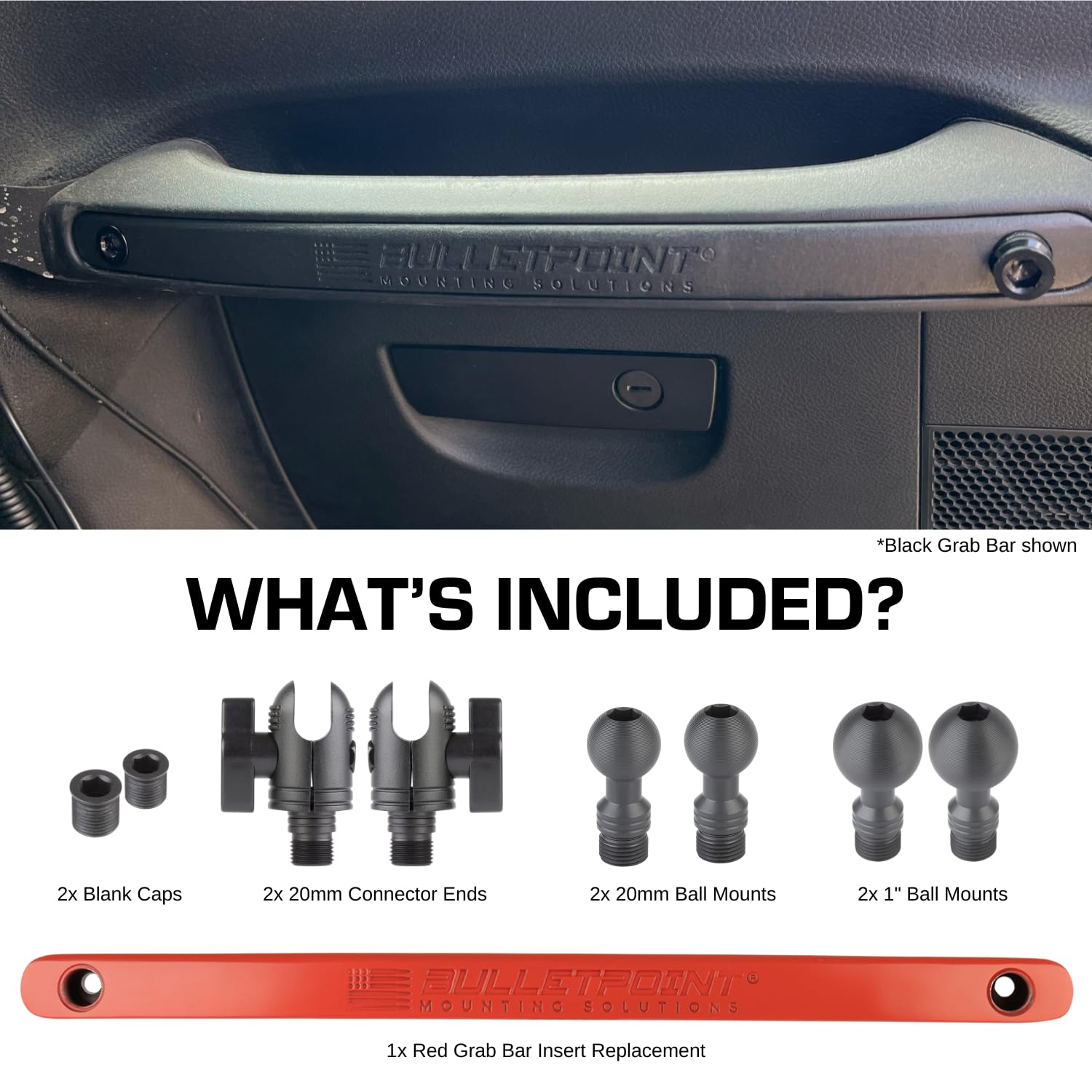 Bulletpoint Metal Grab Bar Insert Replacement for 2011-2018 Jeep Wrangler JK - Black, 2 Mounting Points