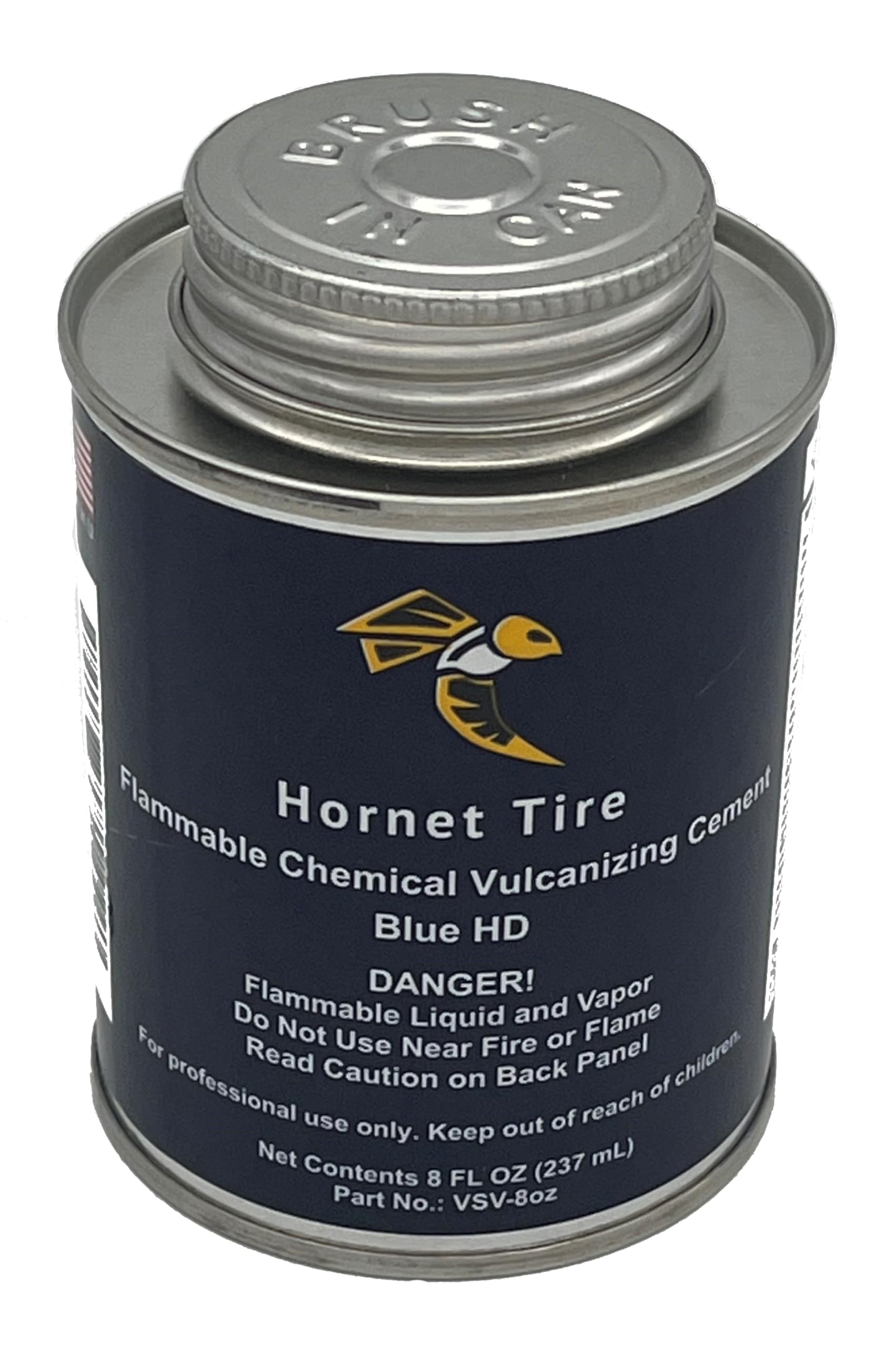Hornet Tire Heavy Duty Blue Tire Repair Vulcanizing Cement W/Brush Top Can (8oz - Single)