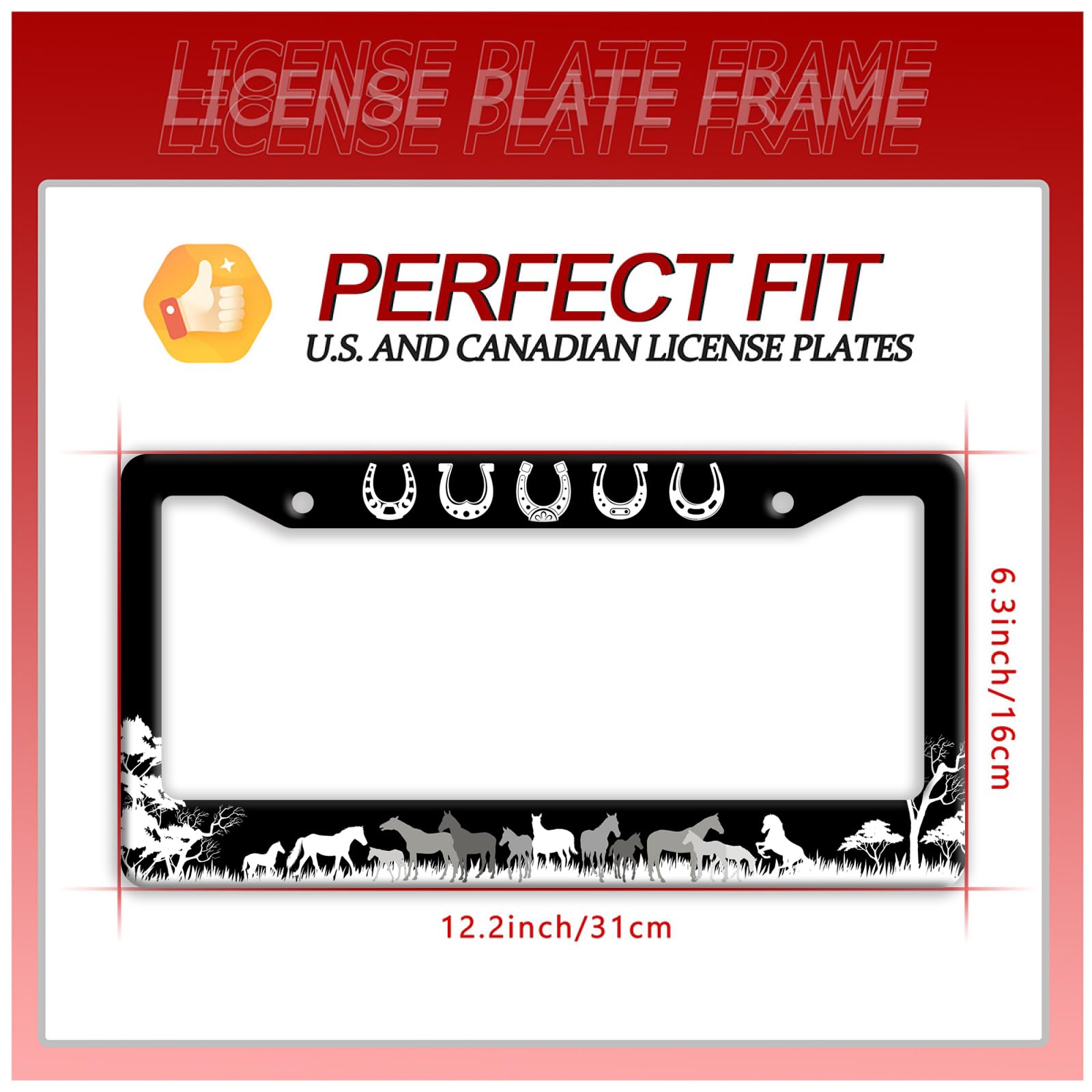 Horse License Plate Frame Funny Horseshoe License Plate Frames Grassland for Car Decorative Parts Stainless Stee License Plate f