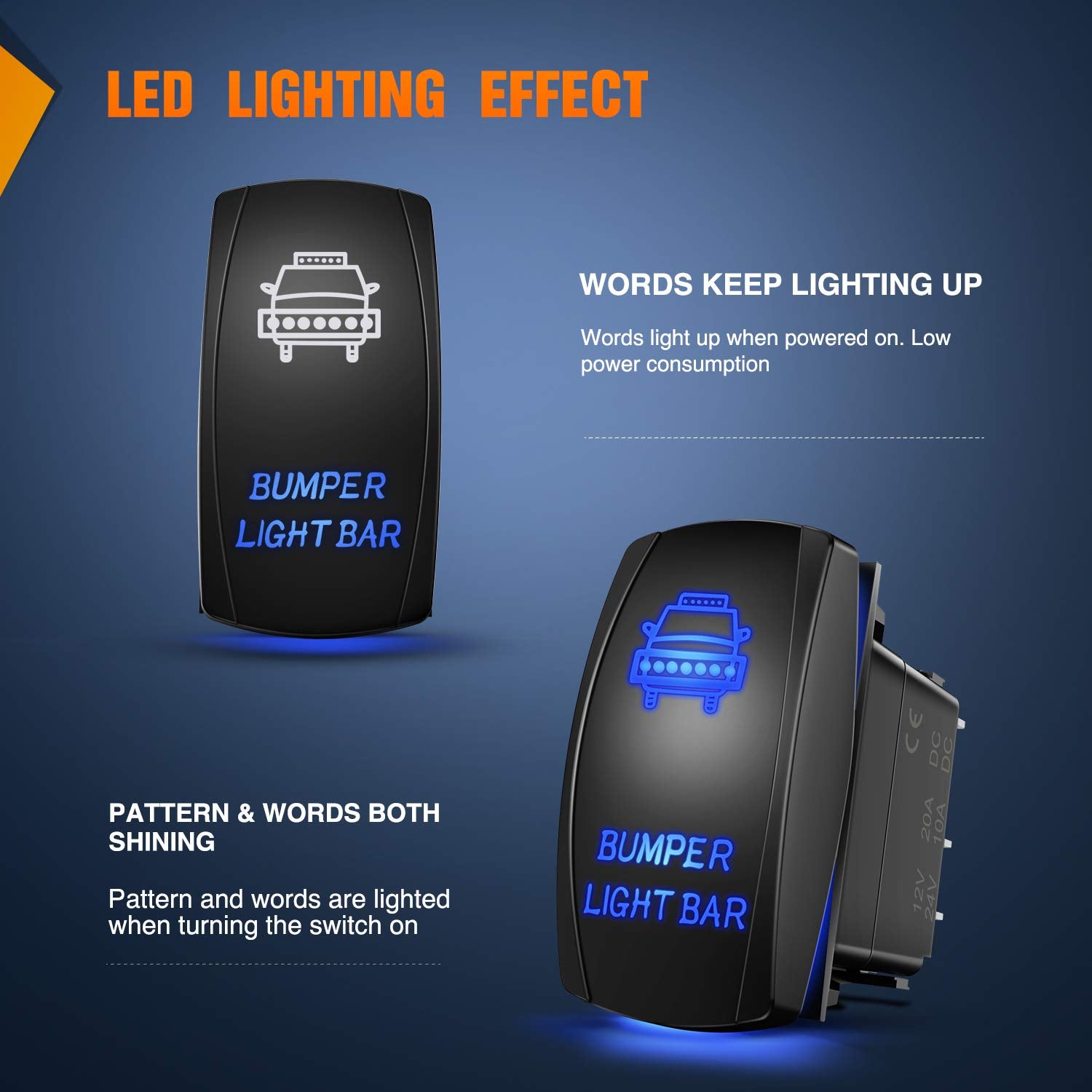Nilight Turn Signal Switch Blue 4Pin On Off On Rocker Switch Laser Etched Spdt Toggle Switches 12V 20A 24V 10A Jumper Wires For
