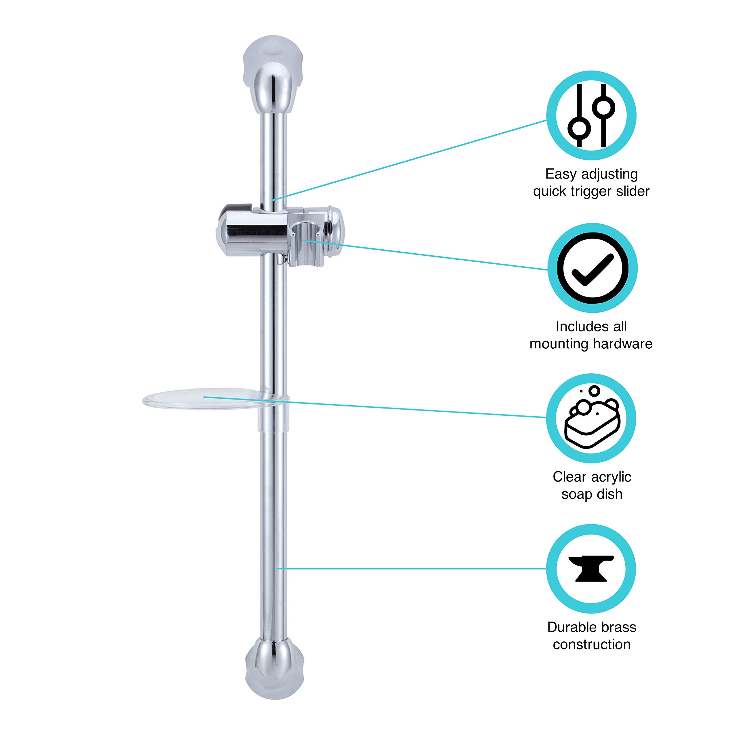 Dura Faucet RV Handheld Showerhead with Adjustable Slide Bar, Chrome, Model DF-SA300CL-CP