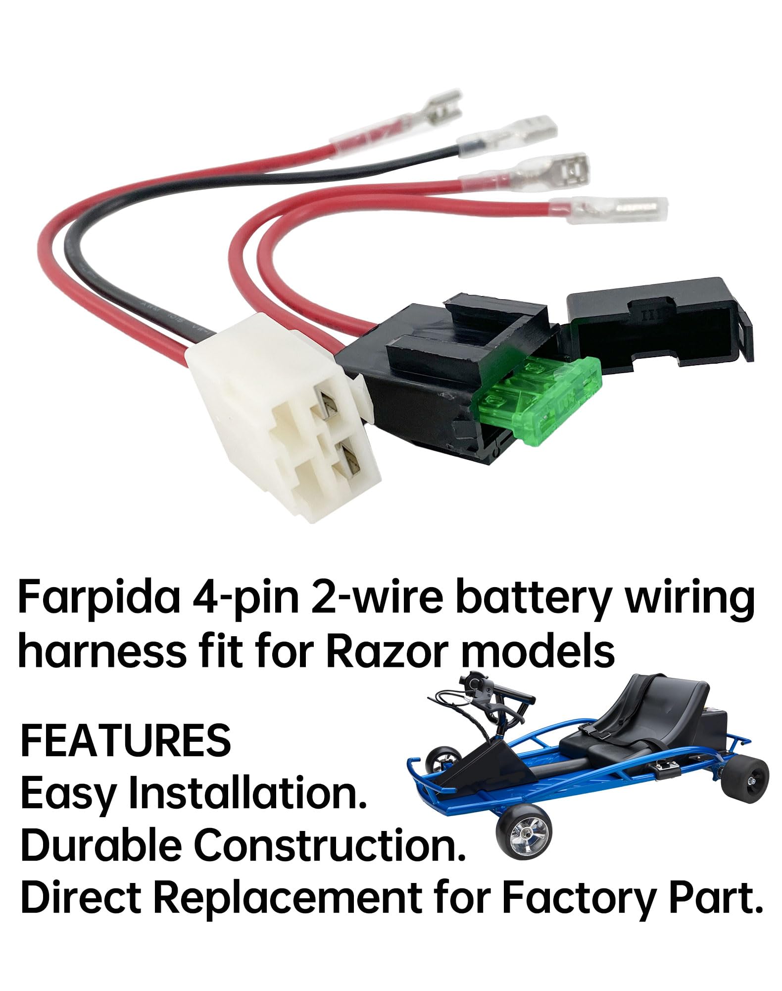 4-Pin 2-Wire Battery Wiring Harness Fit for Razor PR200 MX350 MX400 Battery Wire Harness Pocket Mod Pocket Rocket PR200 1Pack Ha
