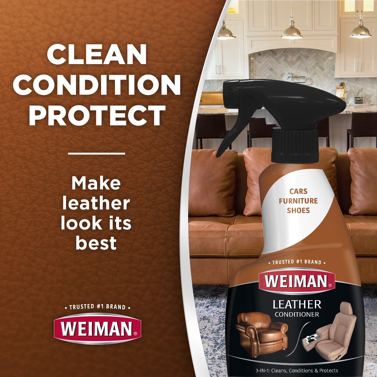 Weiman Leather Cleaner Conditioner & Protector For Couches, Boots, Chairs, Bags, Purses & Auto Interior With Microfiber Towel In