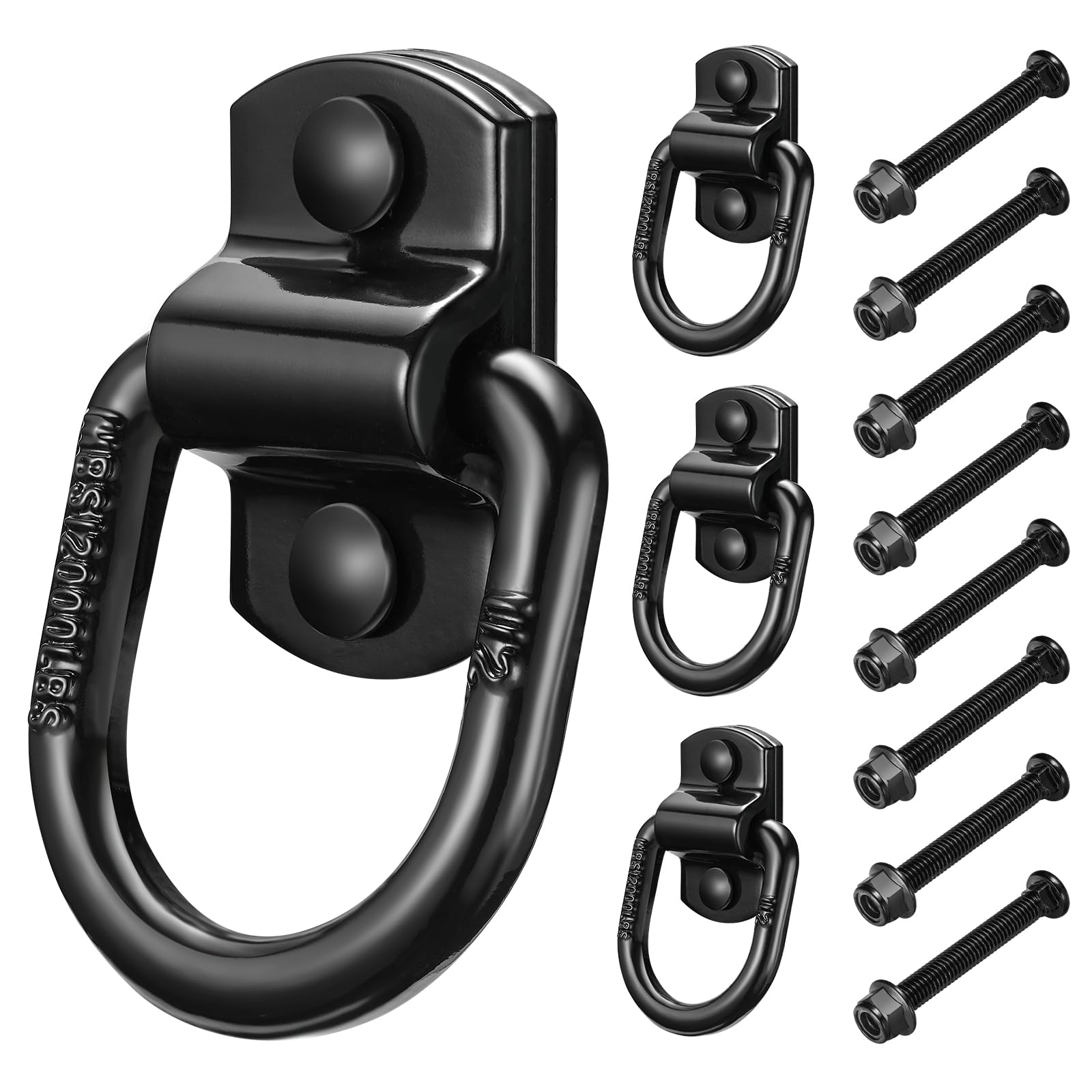 Speedwow 4 Pack Heavy Duty Steel D Rings Tie Down Anchors With Screws,1/2'' Bolt-On Forged D Ring Tie Down For Trailers,12000Lbs