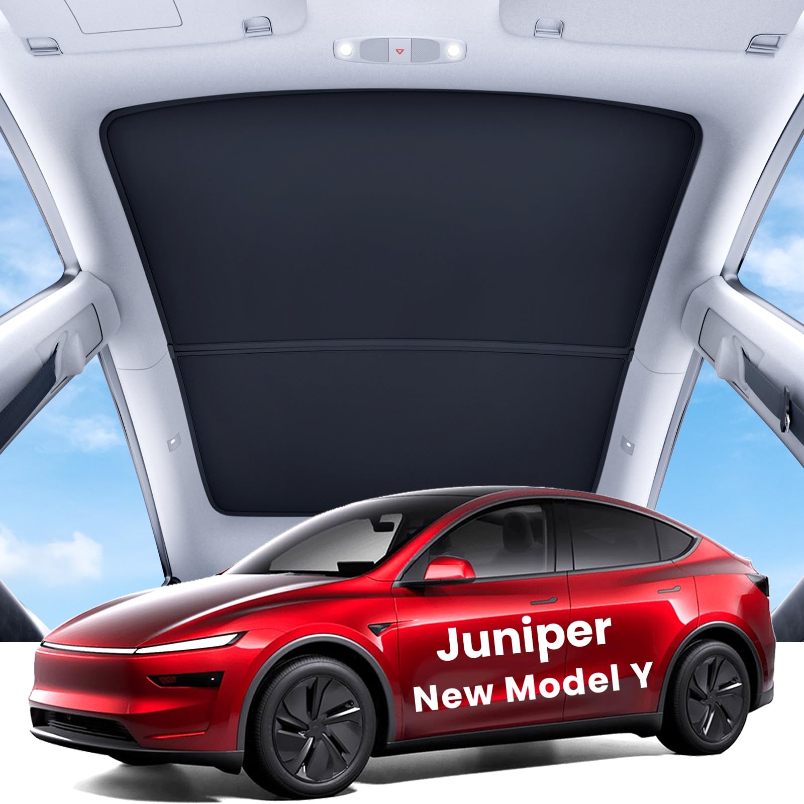 Reevaa 2025 Upgrade Tesla Model Y New (Juniper) Sunshade Roof [No Gaps, No-Sagging] Tesla Y Accessories Heat Insulation Foldable