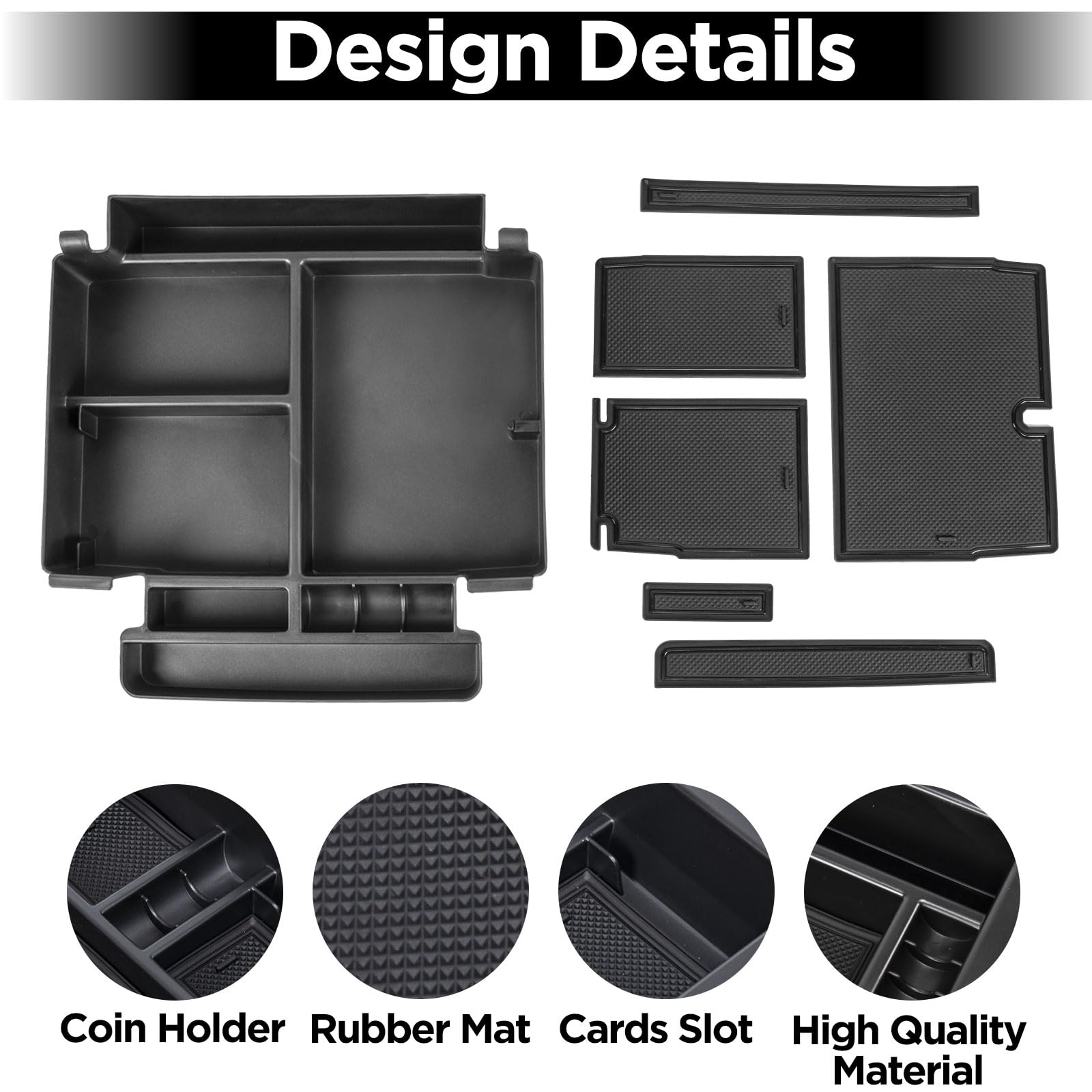 Neepiar Center Console Organizer Tray for 2021-2025 GMC Yukon Denali & Chevy Suburban/Tahoe - Black ABS Plastic, Model NP-YuKon-ARMREST-DD