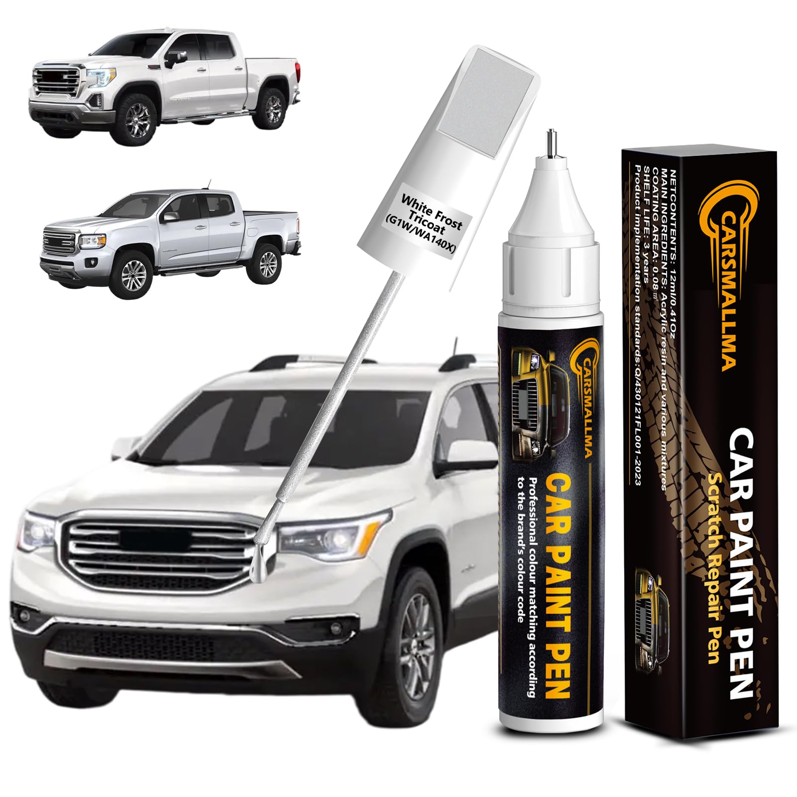 carsmallma White Frost Tricoat(G1W/WA140X) Car Touch Up Paint for GMC, Color Accurate Car Paint Scratch Repair Pen Kit Quick & E