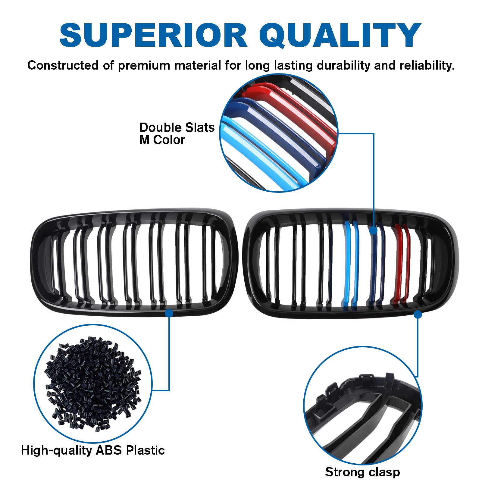 BILLDIO F15 Grill Double Slats Gloss Black ABS Compatible with 2014-2018 X5 F15 X6 F16