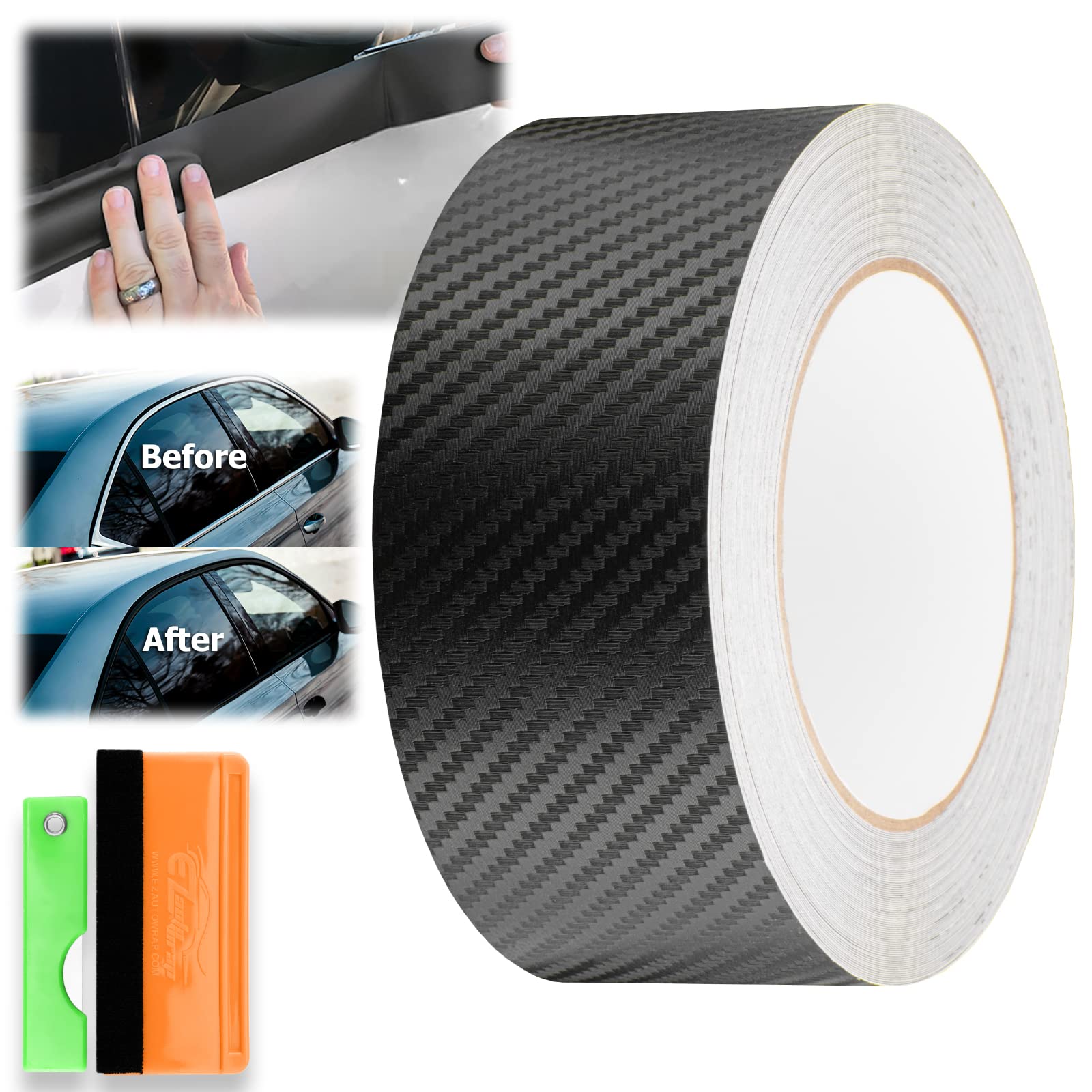 Free Tool Kit 3D Carbon Fiber Black Vinyl Wrap Kit For Black Out Chrome Delete Window Trim Door Trim 2' X75Ft