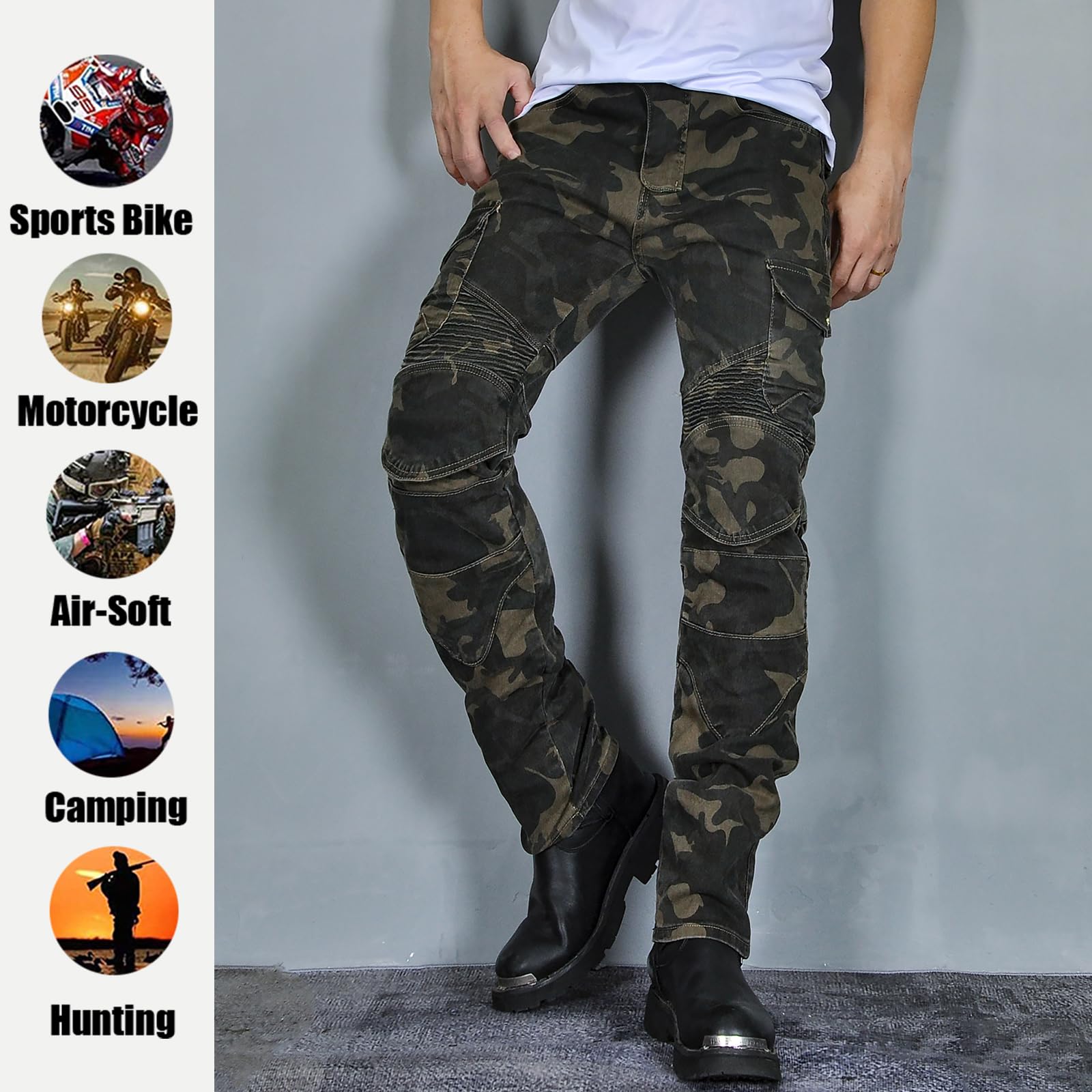 LOMENG Motorcycle Pants Motorbike Riding Denim Jeans Biker Motocross Pants with CE Removable Armored for Men Camouflage S