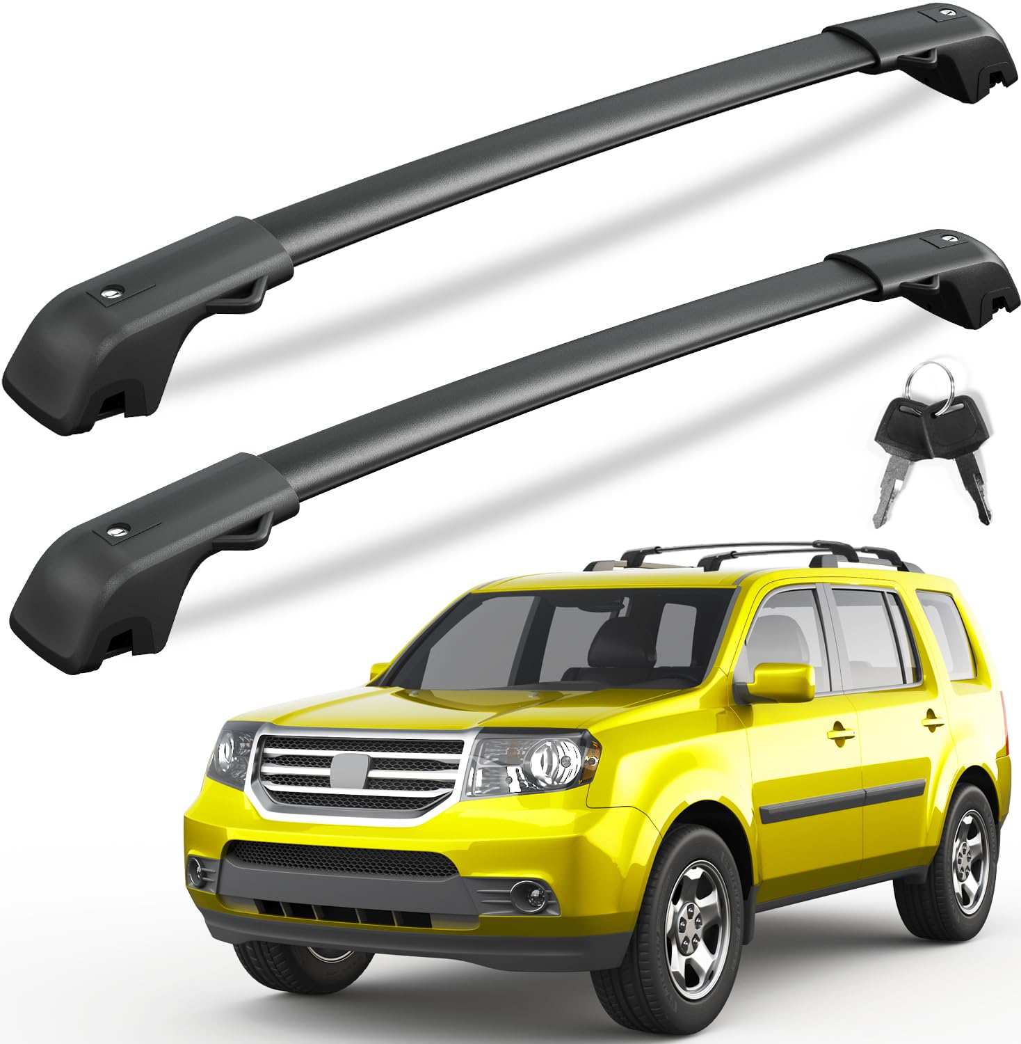 Kinggeri Lockable 220Lbs Roof Rack Cross Bars Compatible With Honda Pilot 2009-2015 (With Raised Rails), Aluminum Heavy Duty Cro