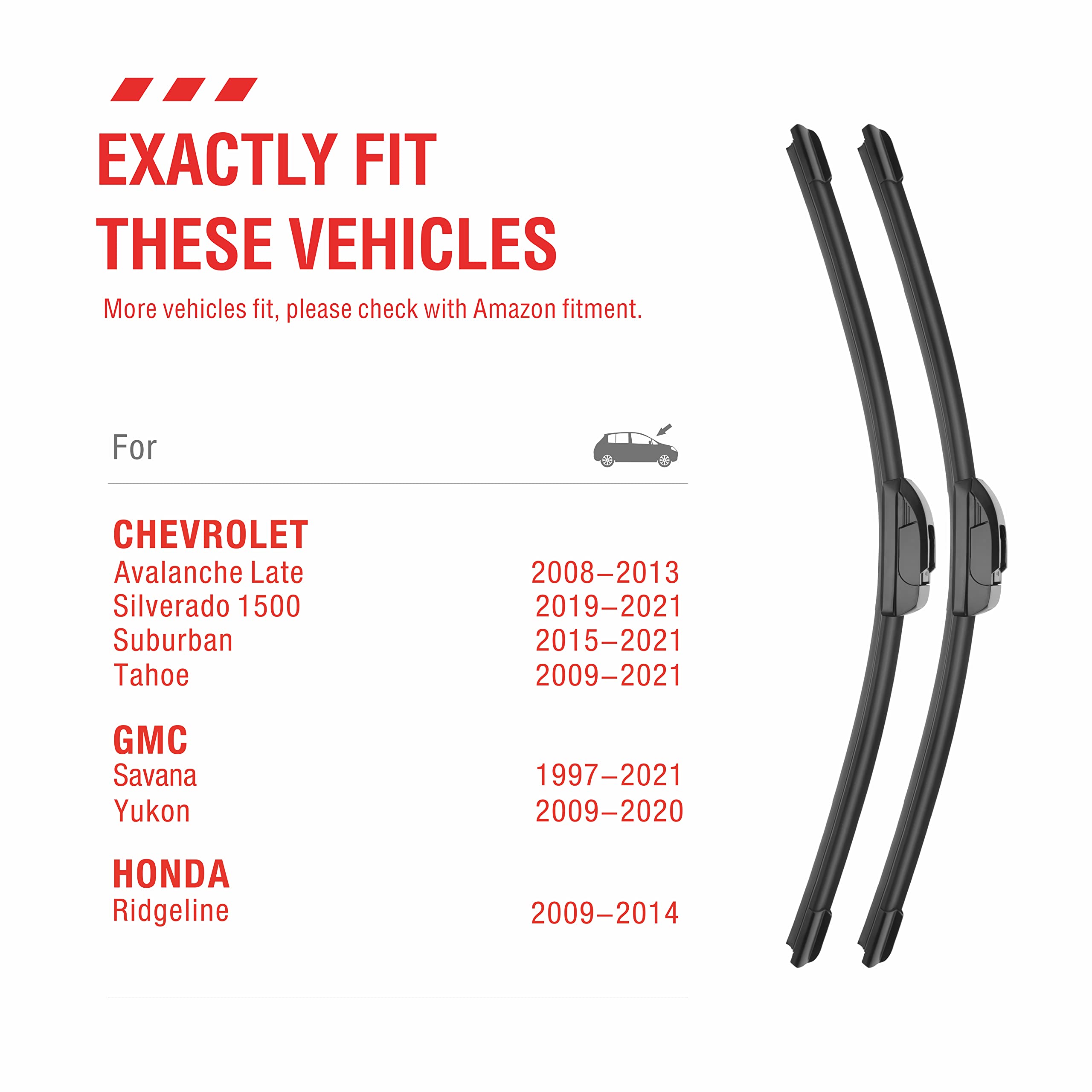 Oem Quality Performance Premium 22 Wiper Blades 2 Pack,All-Season Auto Replacement Windshield Wiper Blades,Fit Chevrolet Impala