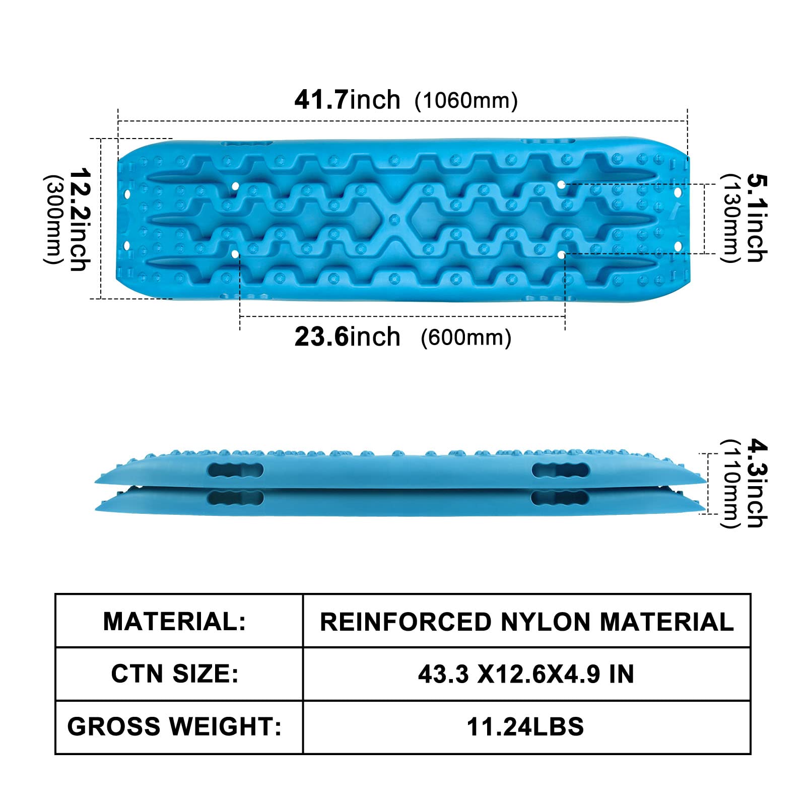 X-BULL Recovery Traction Tracks for 4WD, Cyan Blue, Plastic, Includes Bag & Hardware, Ideal for Sand, Mud & Snow