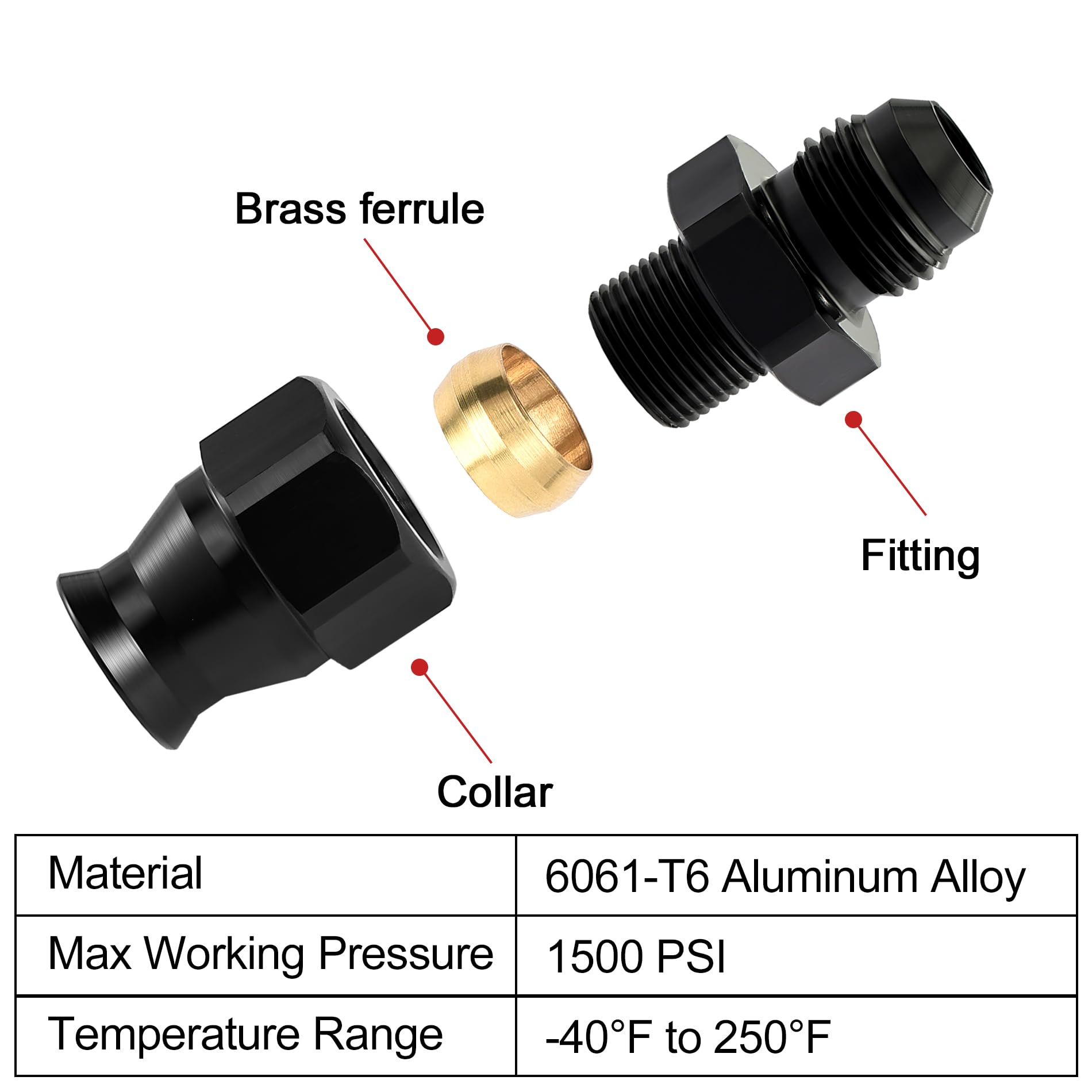 EVIL ENERGY 6AN Male to 5/16'' Hardline Compression Fitting Adapter Aluminum Black