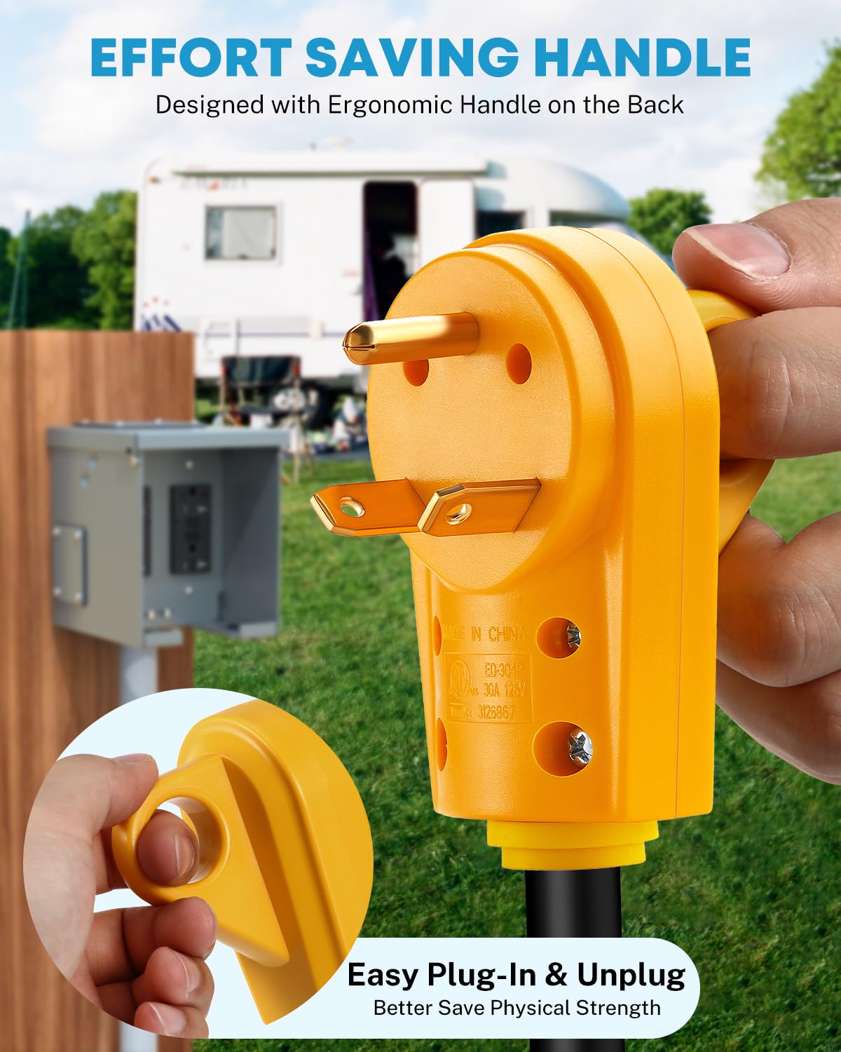 Kohree RV Replacement Plug 30 Amp Male, 125V RV Receptacle Plug, Heavy Duty RV Electrical Camper Plug Adapter with Ergonomic Gri