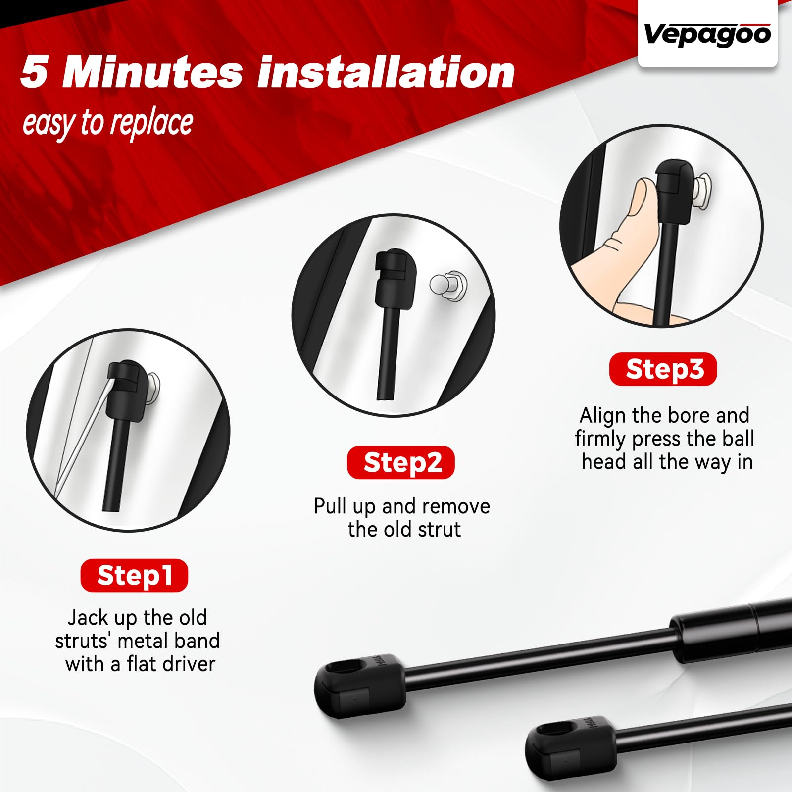 Vepagoo Pm1008 Front Hood Struts Compatible For 2005-2010 Chrysler 300, Dodge Charger, Dodge Magnum Gas Shock Lift Supports,Seda