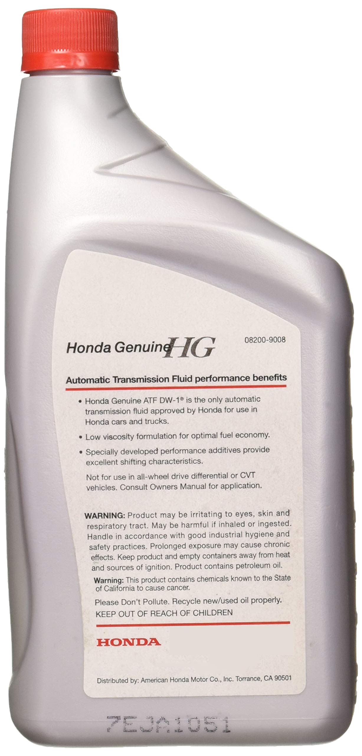 Honda Automatic Transmission Fluid ATF DW-1, 1 Quart, Genuine, FBA_08200-9008, Ideal for Smooth Shifting and Performance