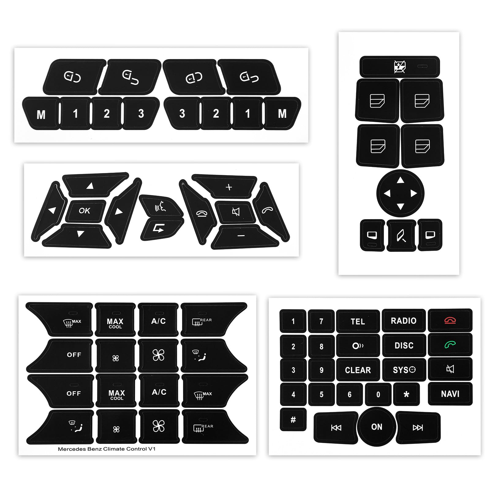 5pcs Dashboard Button Stickers and Decals Repair Kit, PVC Car Control Window AC Radio Number Interior Decals Labels Compatible w