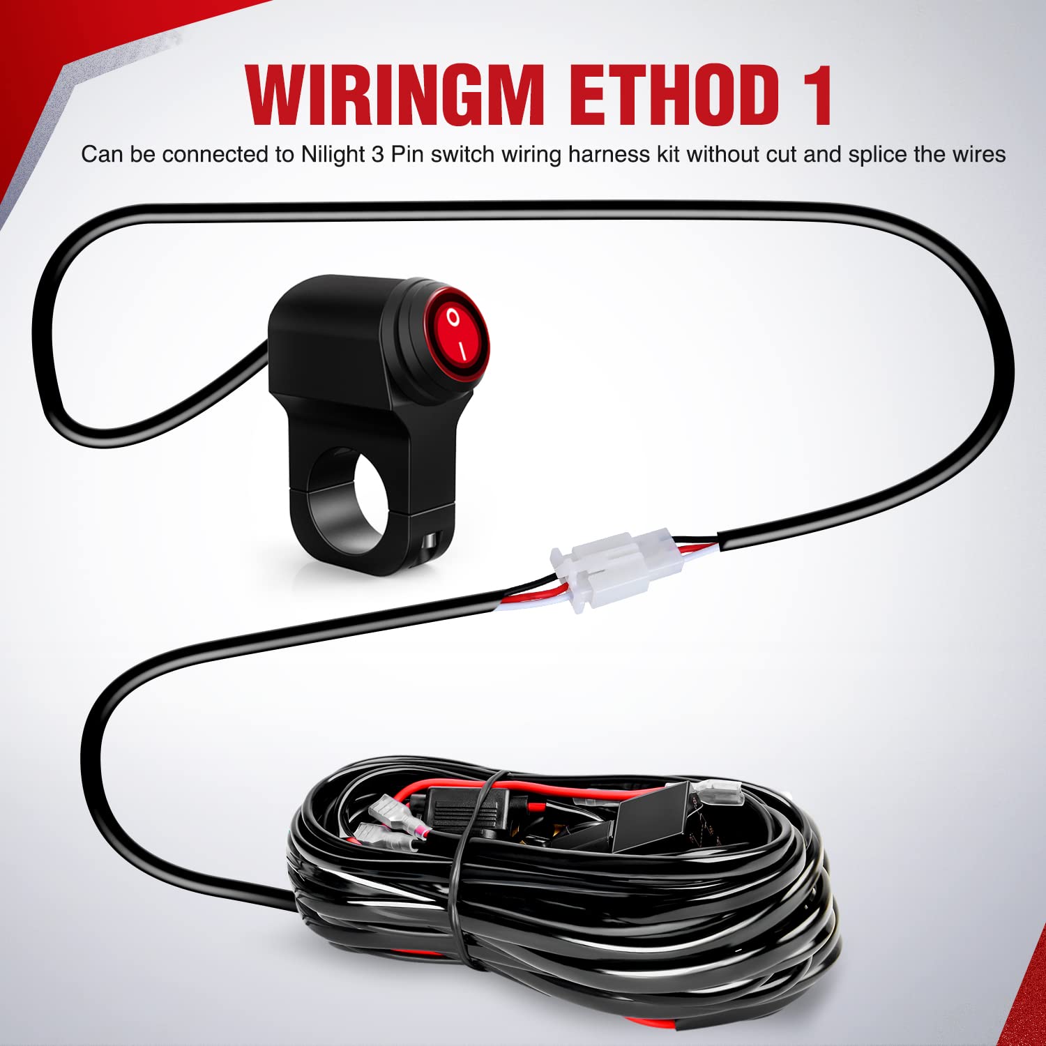 Nilight Motorcycle Handlebar Switch Plug And Play 12V Atv Handlebar Light Switch Push Button Waterproof On Off Switches For Atv
