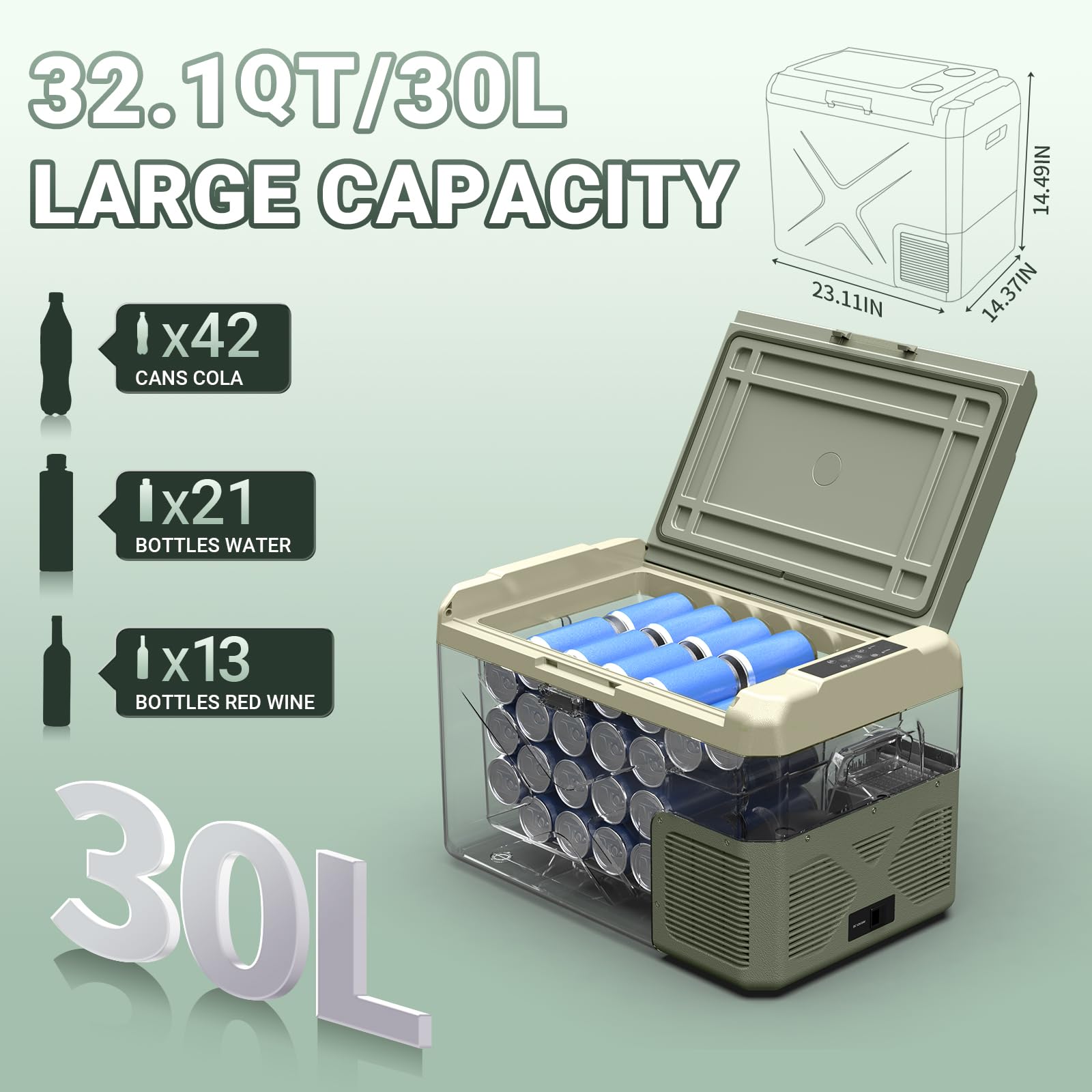 Bodegacooler 12 Volt Car Refrigerator, Car Fridge Portable Freezer App Control, 32.1Quart Travel Compressor Cooler -4?-68?, 12/2