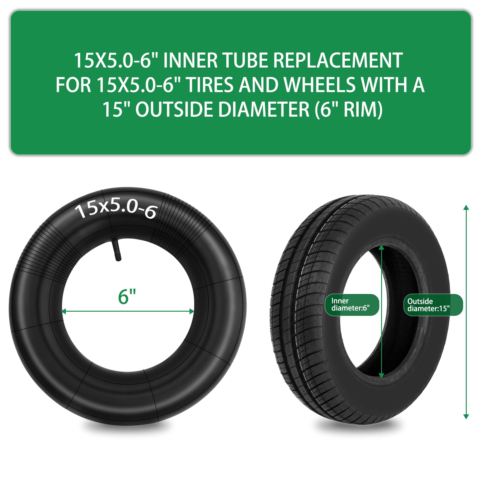 Laxeem 2Pack 15X6.00-6 Inner Tube With Tr-13 Straight Valve Stem For Lawn Mower, Atvs, Go-Karts, Golf Carts