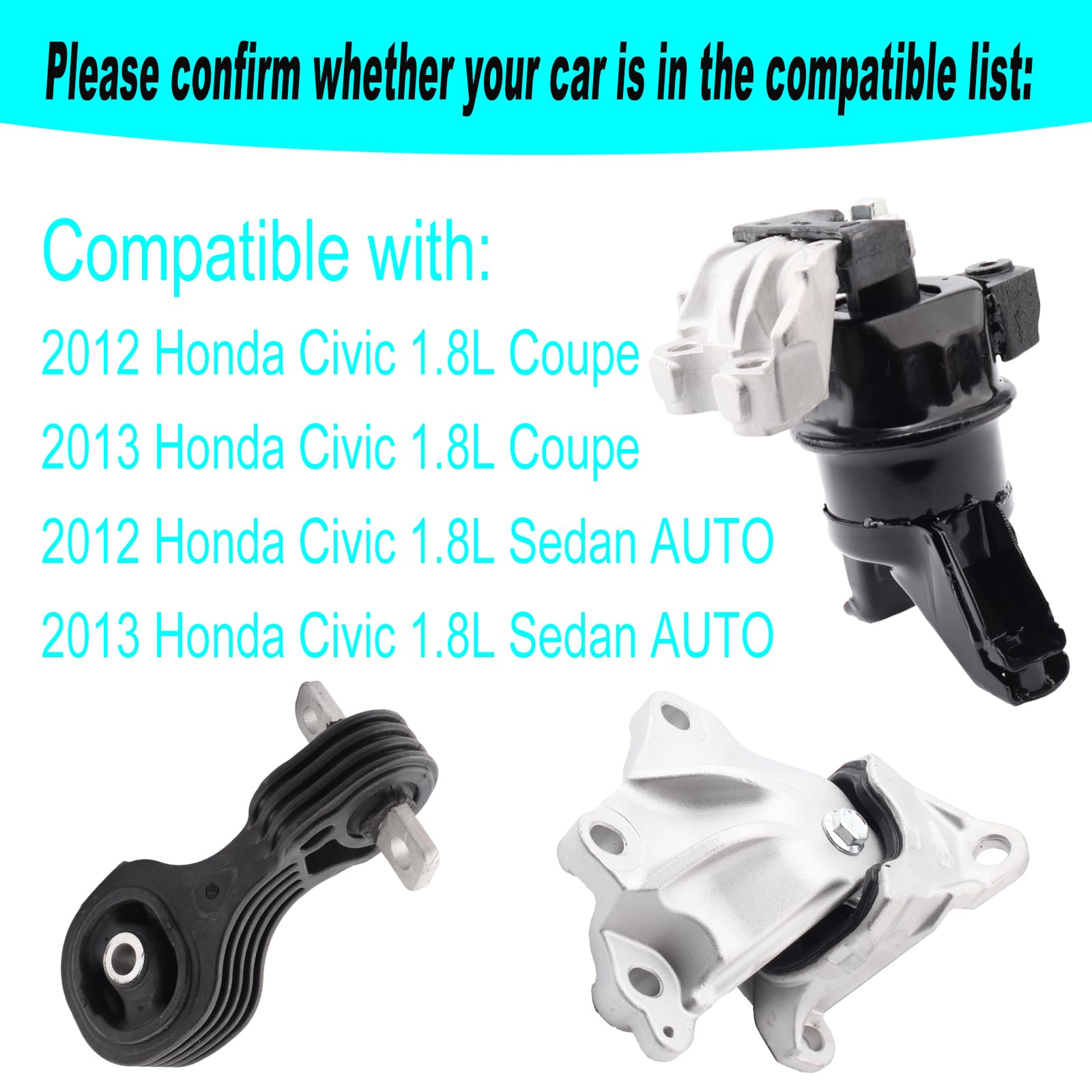 Sherxibo Engine Motor & Trans Mount Set for 2012-2015 Honda Civic 1.8L Coupe/Sedan, Compatible with A65048 A65021 A65087