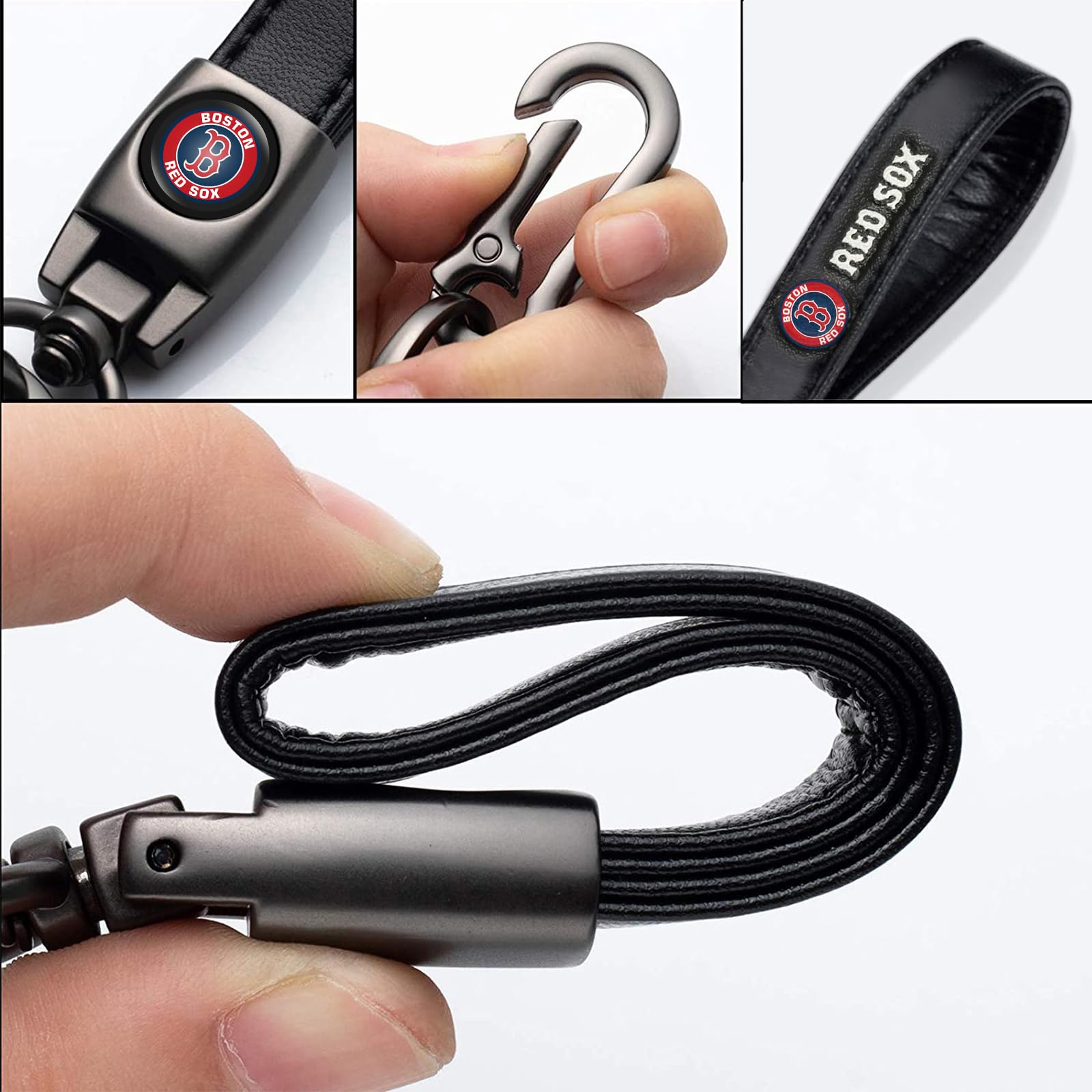 Kaleduo Baseball Keychain for Boston Red Sox Fans, Leather Keyring, Red, Model BQJDS