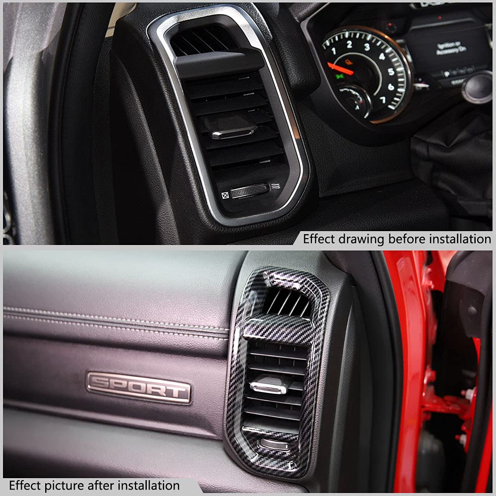Korlot Dashboard Side A/C Vent Frame Cover Trim for Dodge RAM 1500 2500 3500 2019-2024 (Carbon Fiber Pattern)