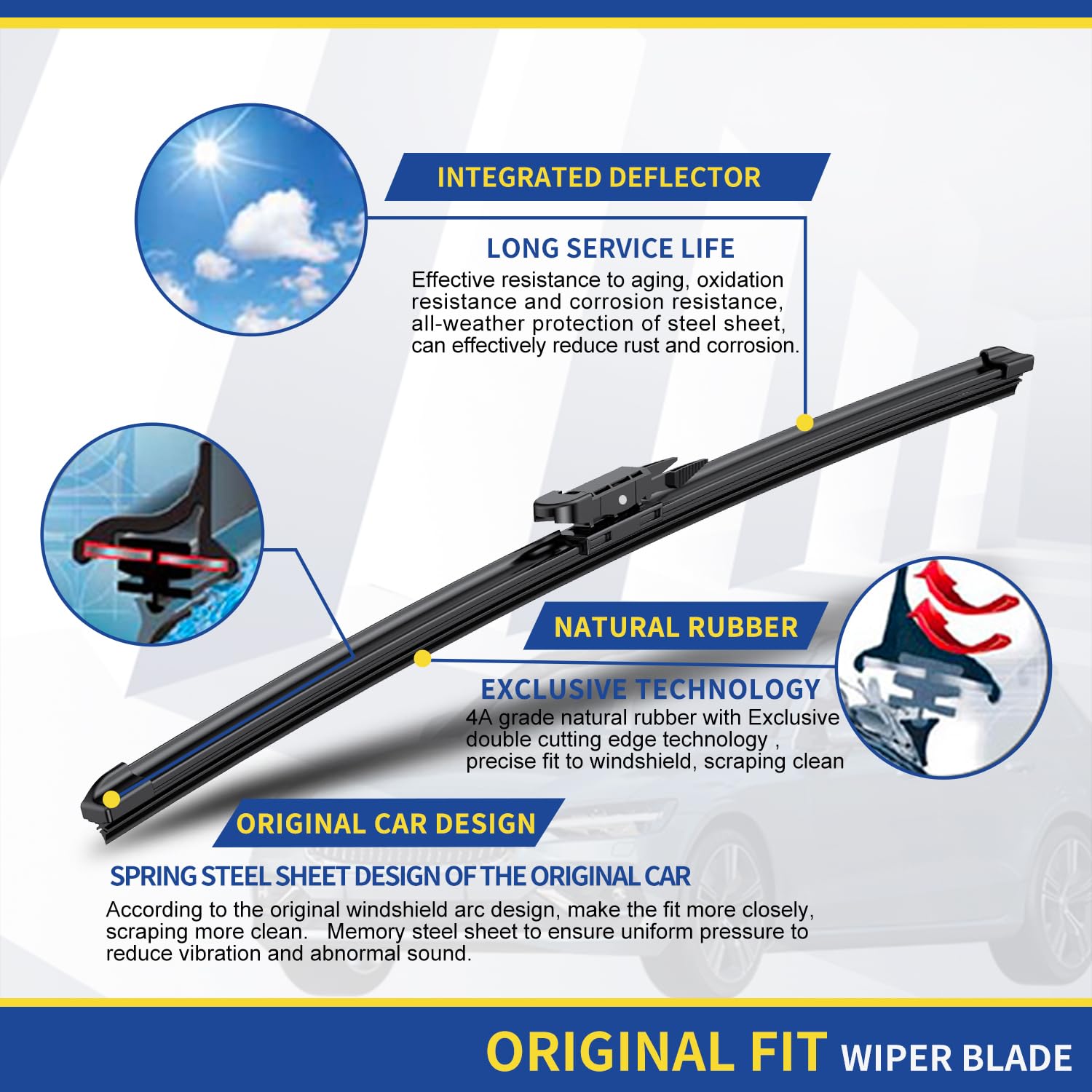 3 Wipers Replacement For Ford Explorer 2011-2018 Original Equipment Front And Rear Windshield Wiper Blades Set 26'+22'+11' (Set Of 3) Pinch Tab