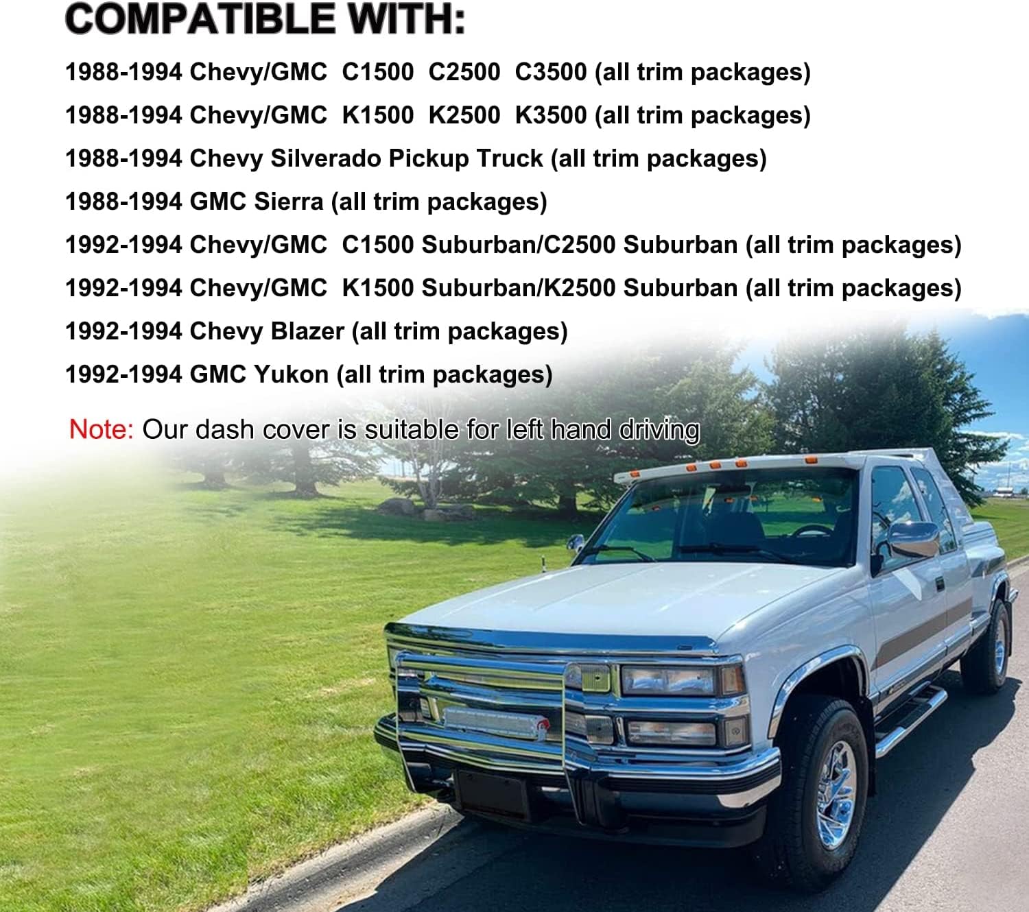 Yiz Dash Cover Mat for Chevy Silverado/GMC Sierra 88-94, Dark Brown, Model YIZ804445y25
