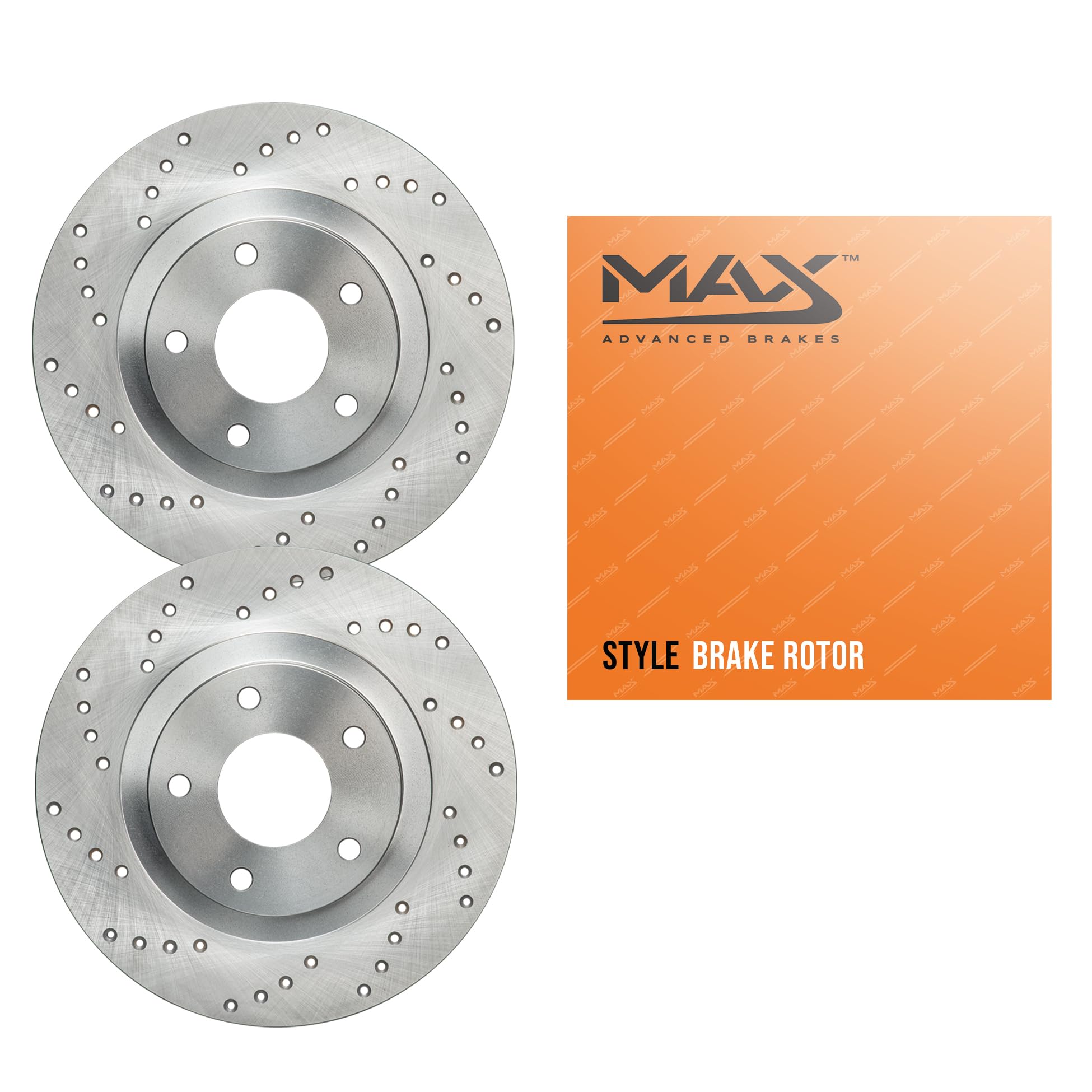 Max Advanced Brakes - Rear Brake Rotor Set for 2013-2016 Dodge Dart, Cross-Drilled Rear Rotors, Sporty Look