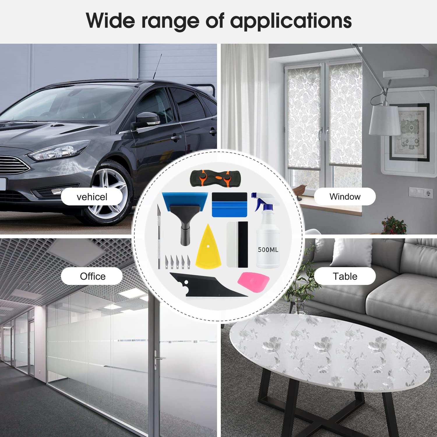 Yxgood 9 Pcs Vehicle Car Window Tint Application Tools Kit Glass Protective Film Installing Tool Car Window Film Squeegee Auto V