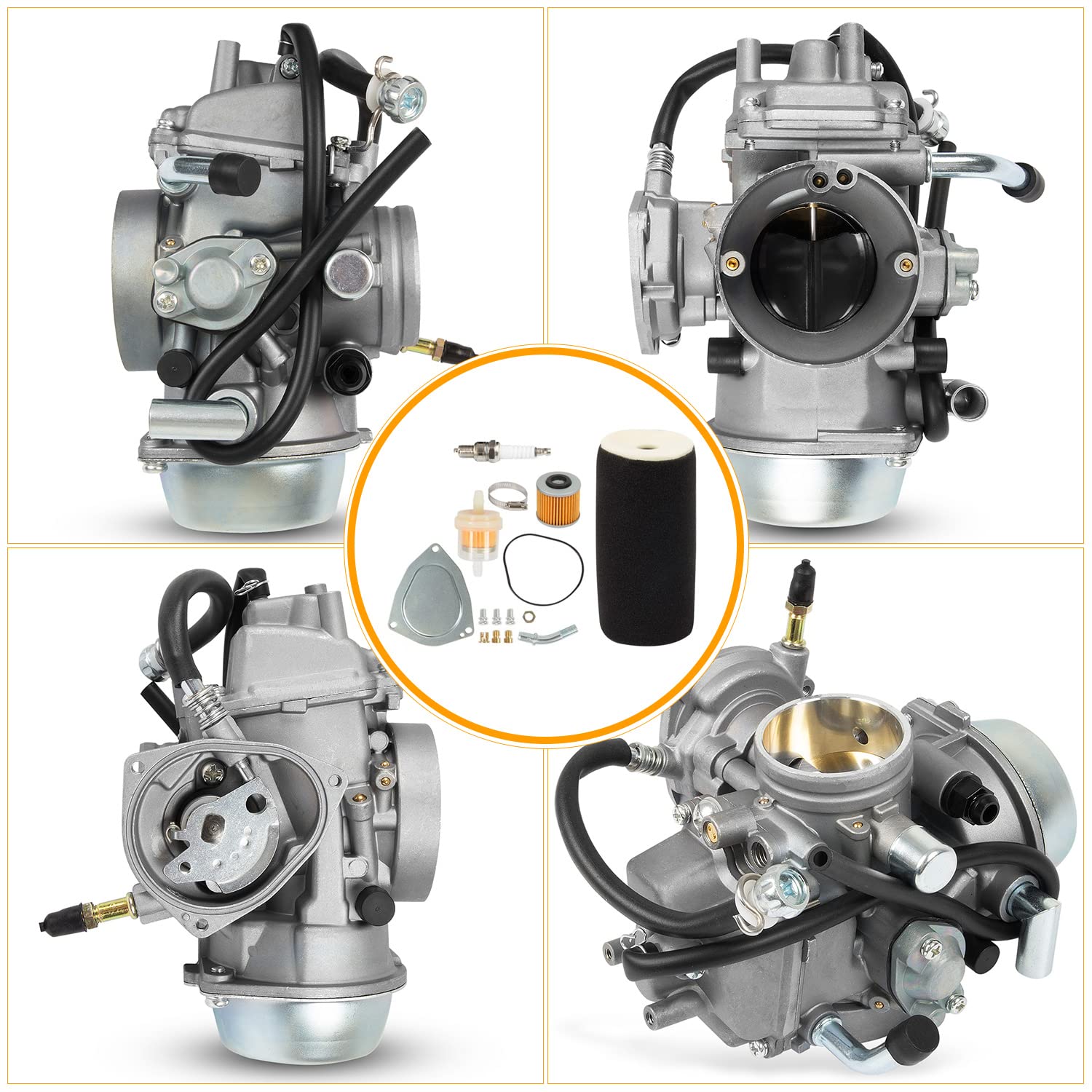 RANSOTO YFM660 Carburetor with Oil Filter & Spark Plug, Compatible with 2002-2008 Yamaha Grizzly 660 4-Stroke Engine, Replace PD42J