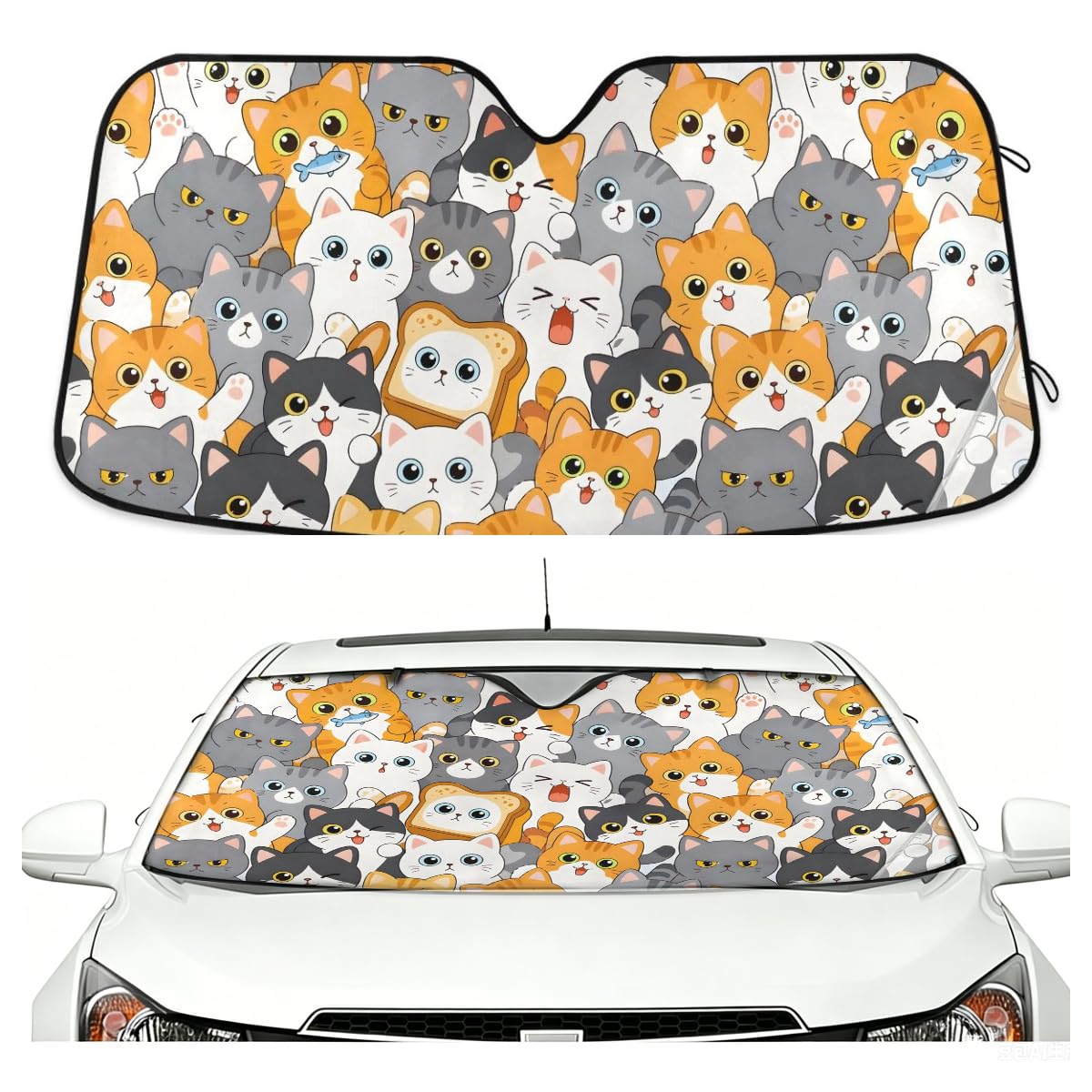 Cute Cat Car Windshield Sun Shade Windshield Cover Automotive Sun Visor Foldable Front Window Shades Block UV Rays Windshield Su