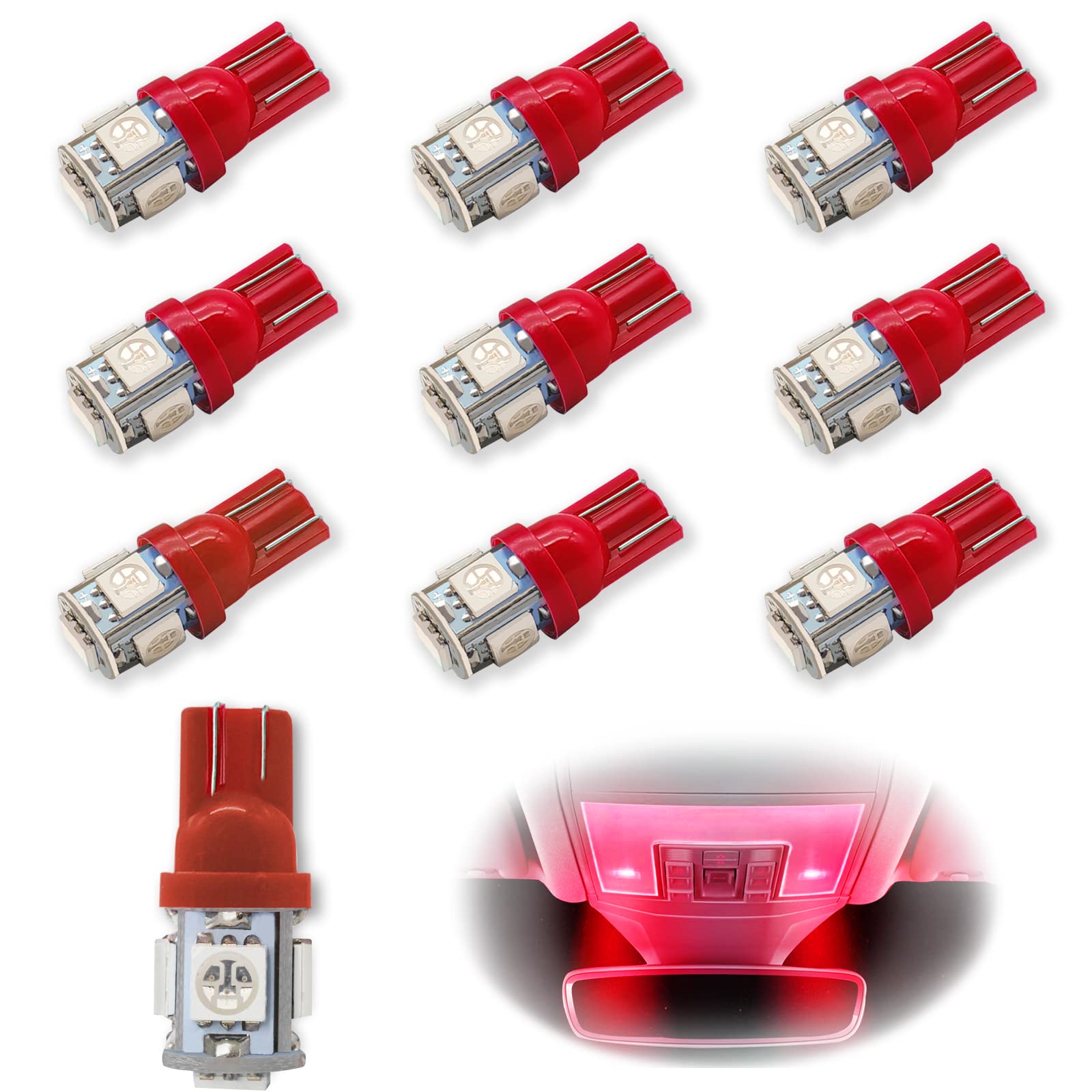 10Pcs 194 Led Light Bulb 6000K Wedge T10 Led Bulb 5Smd 5050 Chips, 168 T10 2825 5Smd Dc 12V Replacement Bulbs For Car Dome Map D