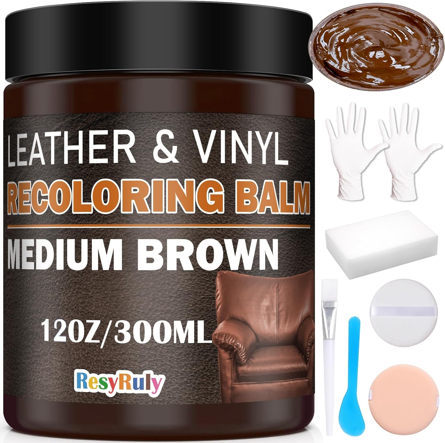 Leather Recoloring Balm Medium Brown Leather Dye Vinyl Car Interior Leather Seat Paint Furniture Couch Recliner Chair Boot Jacke