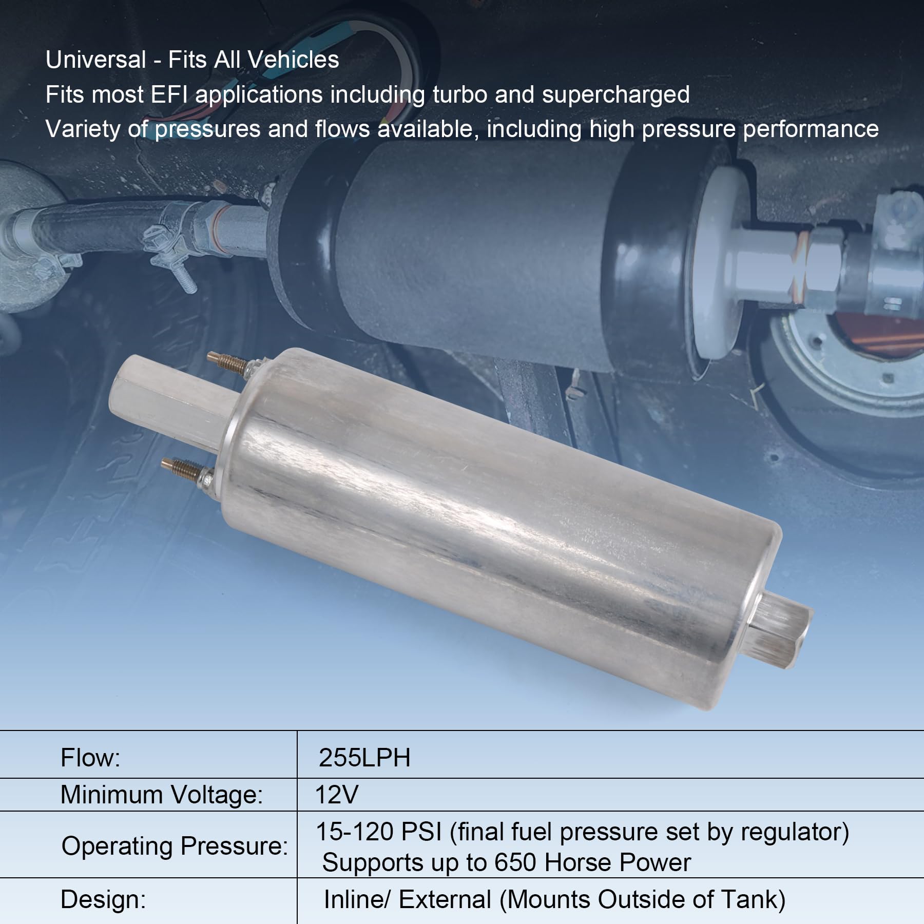 High Flow & Pressure External Inline 255LPH Fuel Pump With Installation Kit Replacement For GSL392, GSL392-400-939, GSL392400939