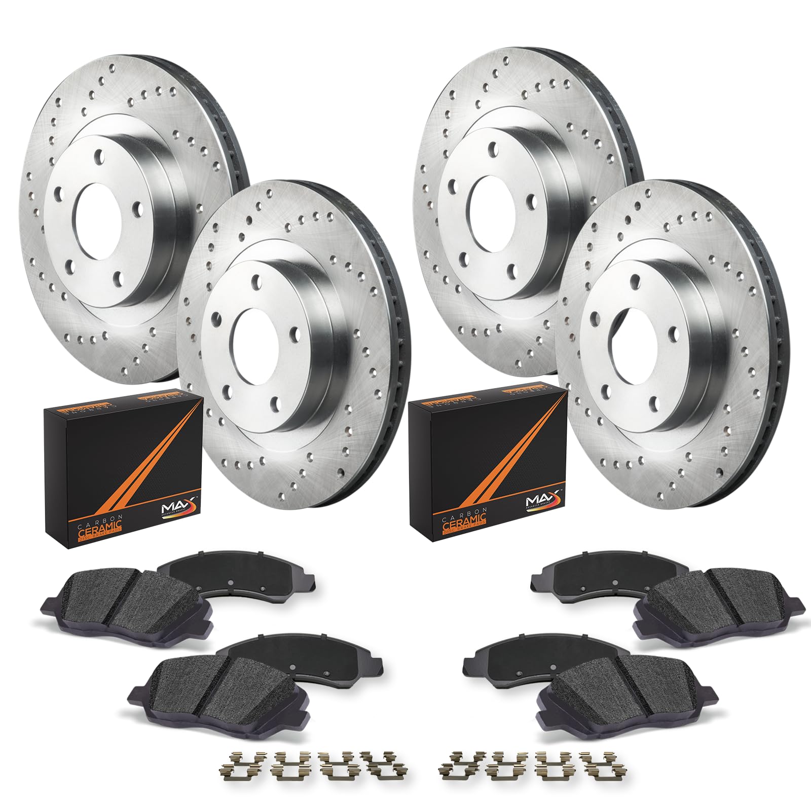 Max Advanced Brakes Front & Rear Brake Kit For 2012 2013 2014 2015 2016 2017 2018 2019 2020 Ford F150 6 Lug W/Mpb Replacement Cross Drilled Disc Brake Rotors And Ceramic Brake Pads