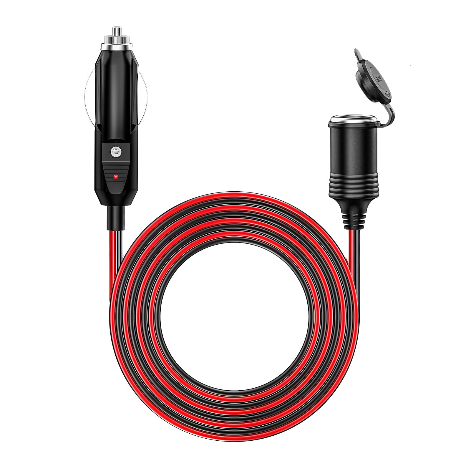 KEWIG 12/24V Car Cigarette Lighter Extension Cord - 13FT Cigarette Lighter Plug Cable- 16AWG Heavy Duty Extension Cable with 15A