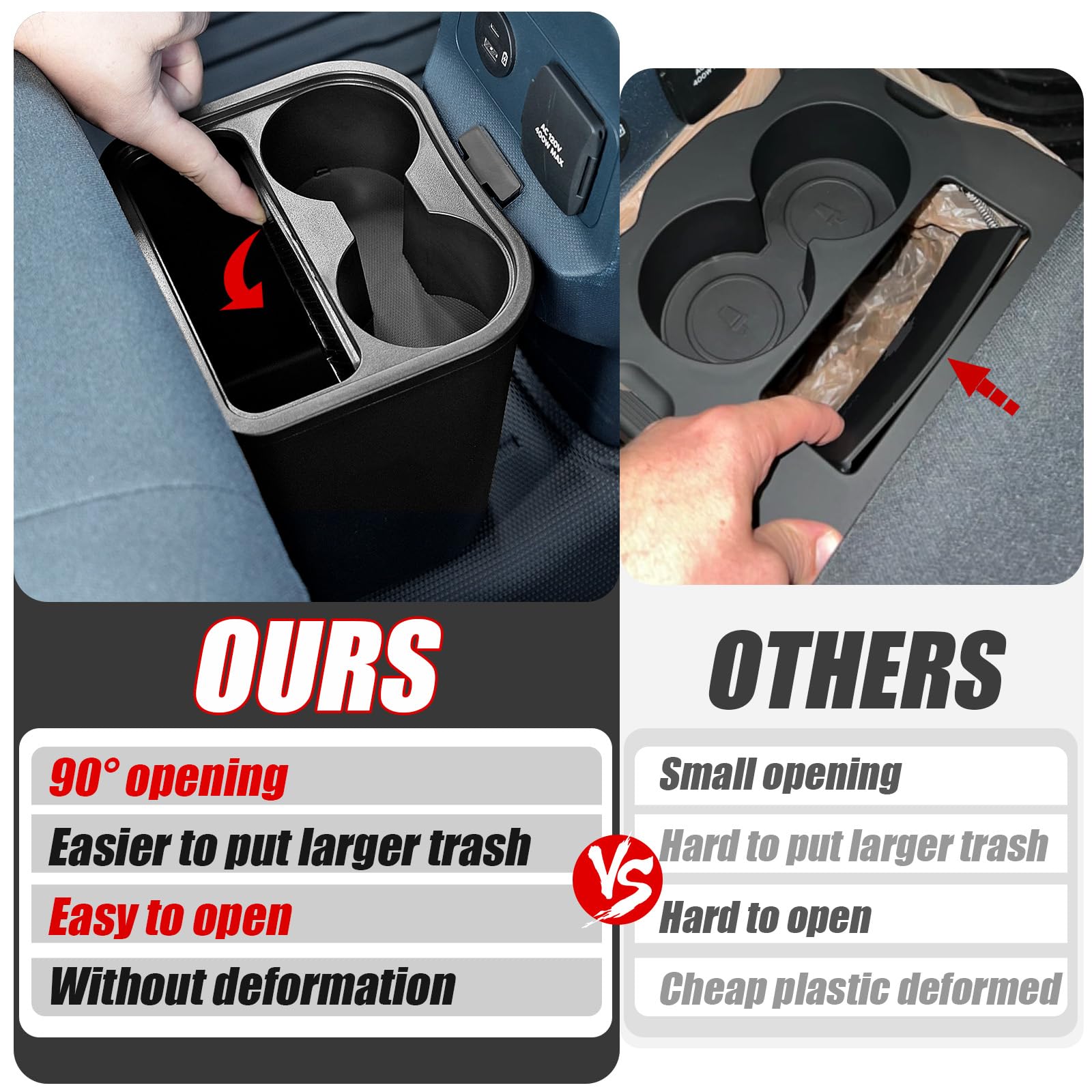 Mabett Trash Can for Ford Maverick 2022-2025, Black Multi-Function Accessory with Cup Holder & Extra Rear Storage Box