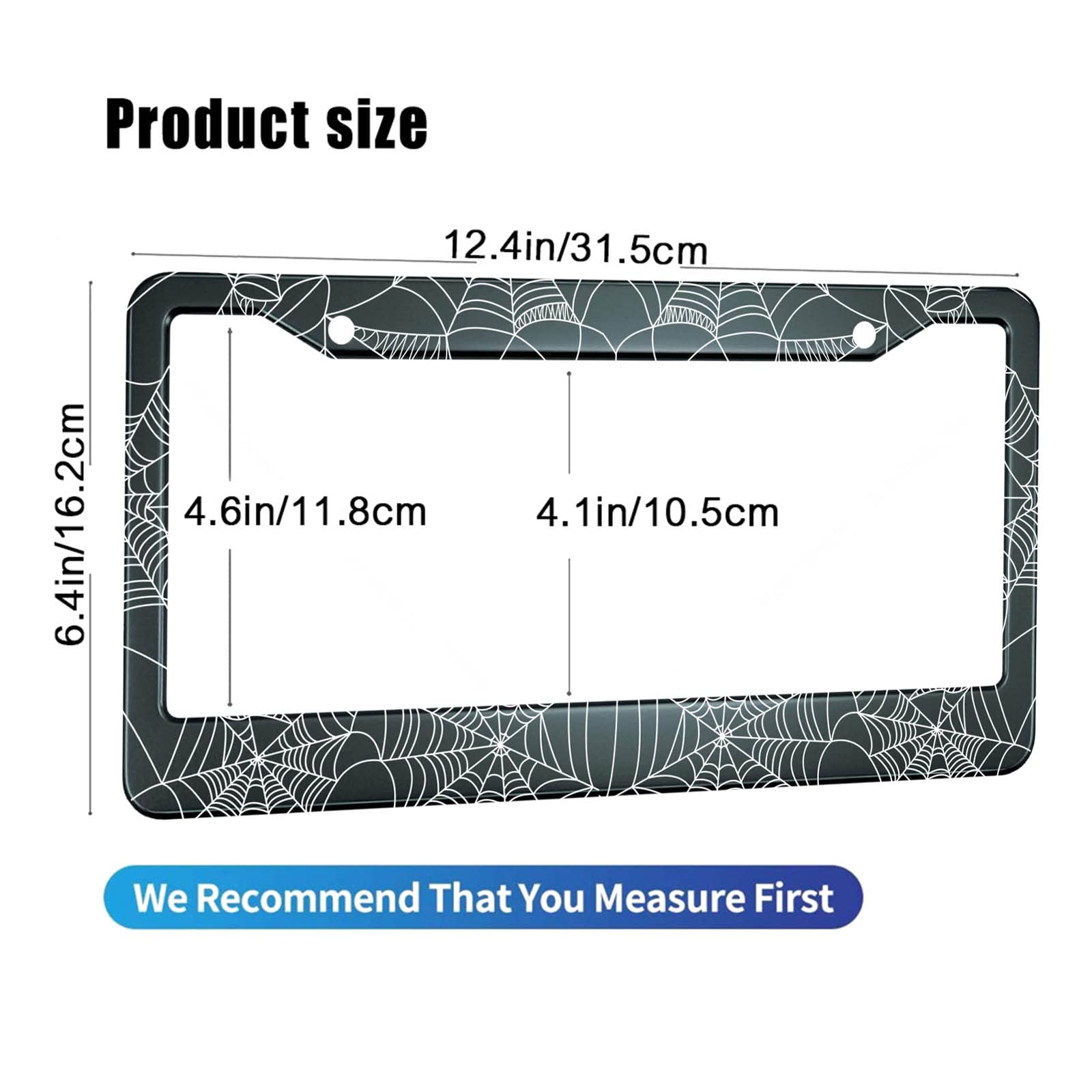 Hosnye Halloween Spider Web License Plate Frame Black And White Metal License Plate Cover Front Plates Frames Car Tag Frame For