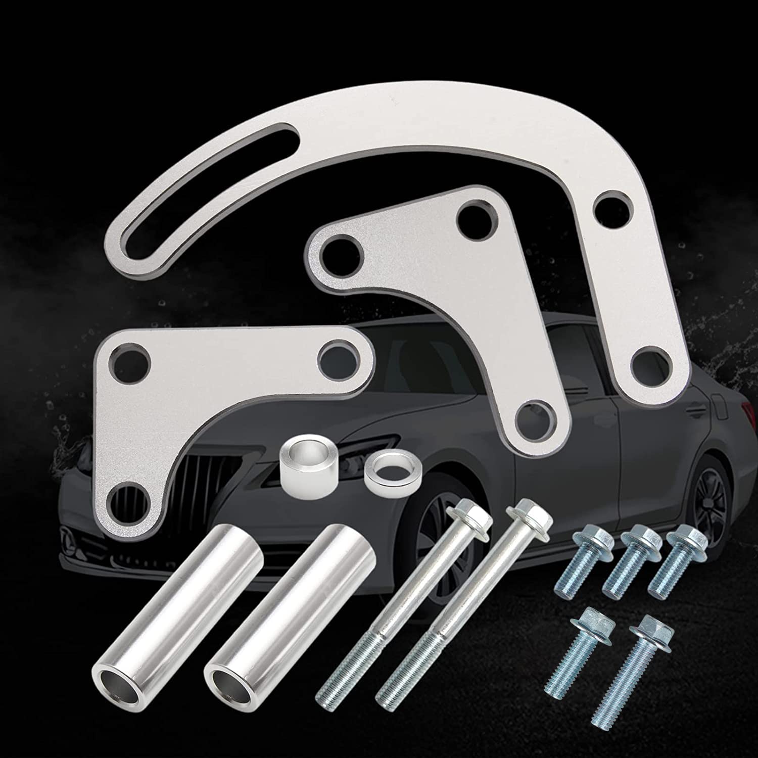 For SBC Power Steering Pump Bracket Adjustable Compatible with Chevy 350 Small Block LWP Long Water Pump
