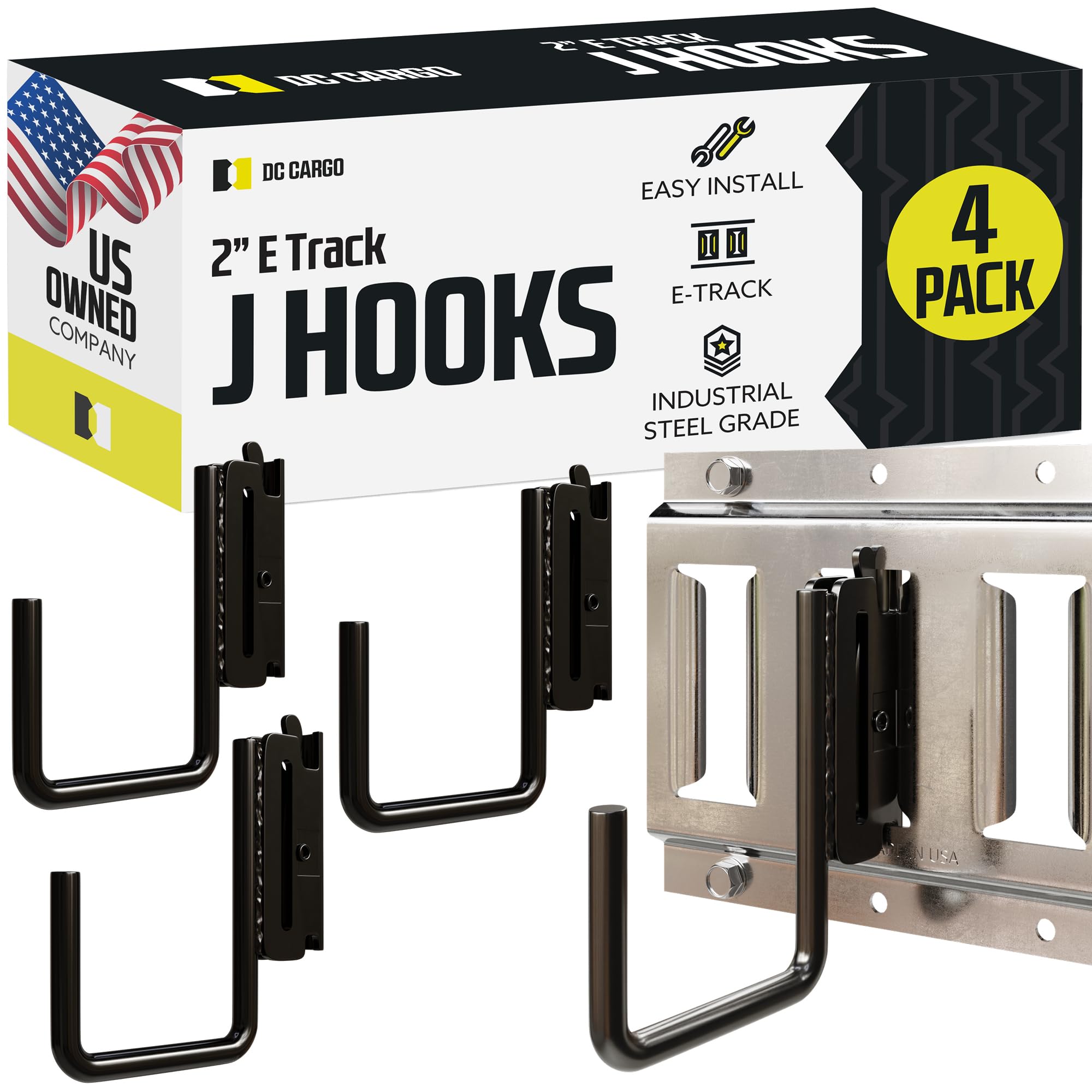 Dc Cargo - E Track J Hooks (2'' - 4 Pack) - Vertical E Track Accessories - Hanging Hooks For Your Etrack Rail System - Use In En