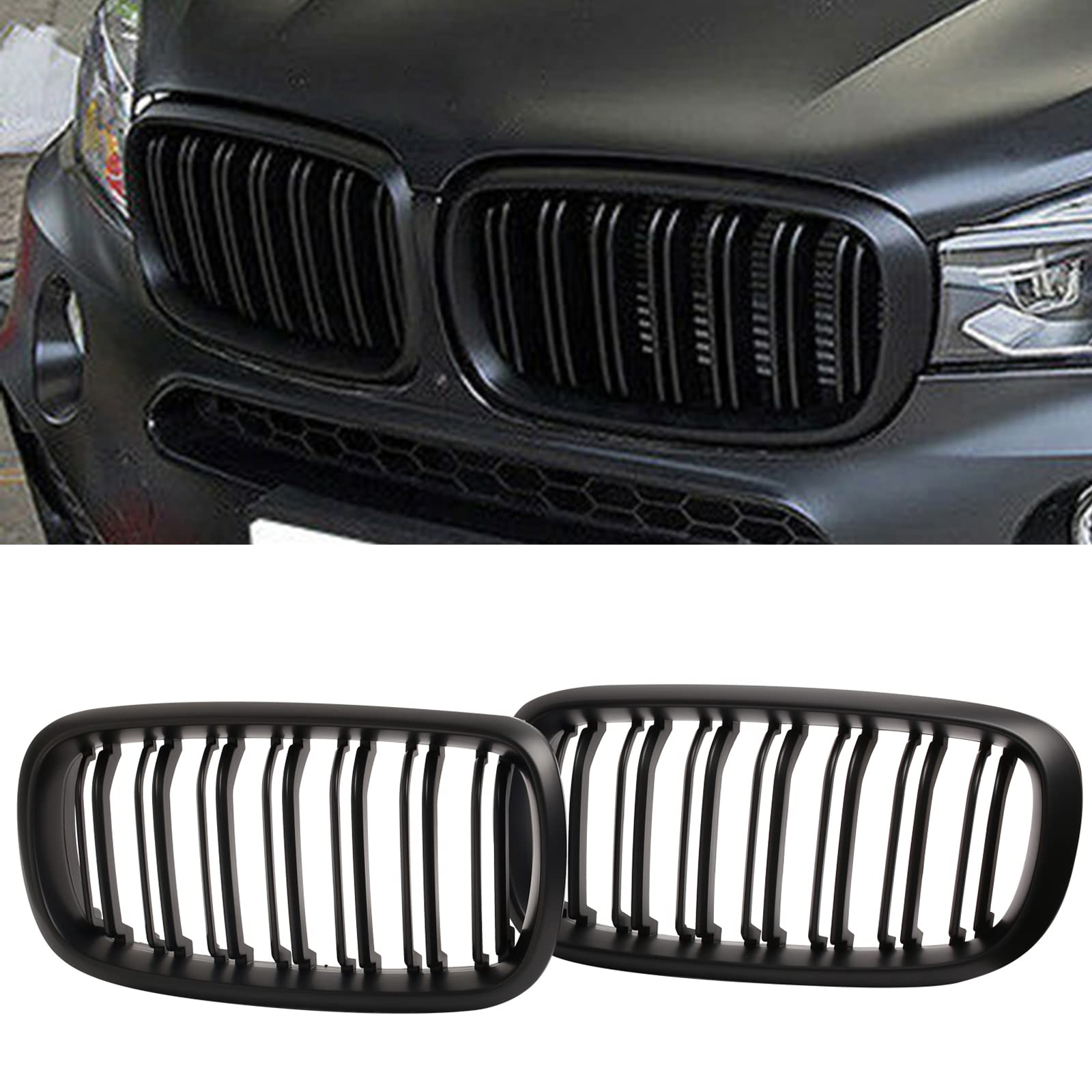 BILLDIO X5 F15 Grille,Front Bumper Kidney Grill Fit 2014-2018 X5 F15 X6 F16 X5M F85 X6M F86 Dual Slat Double Line (Matte Black G