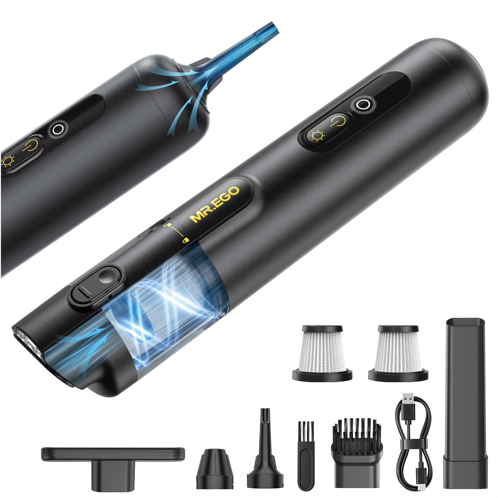 Mr.ego Handheld Car Vacuum Portable Cordless, 4-in-1 Mini Vacuum with 18500Pa Strong Suction, Desk Vacuum Cleaner and Air Duster