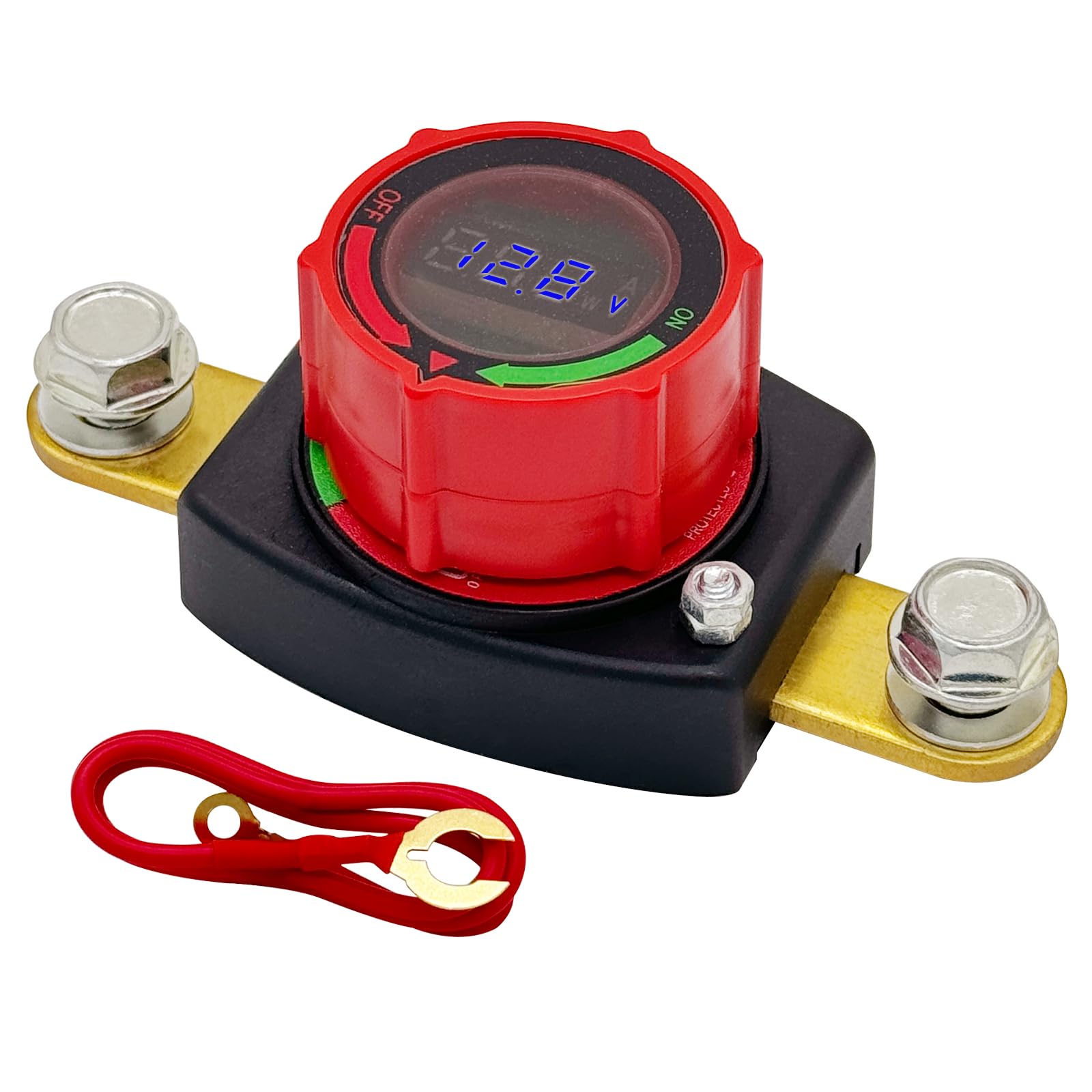 Ampper Battery Disconnect Switch with Voltmeter, 12-48V Battery Cut Off ON/Off Shut Off Switch for Car, RV and More (Side Post N